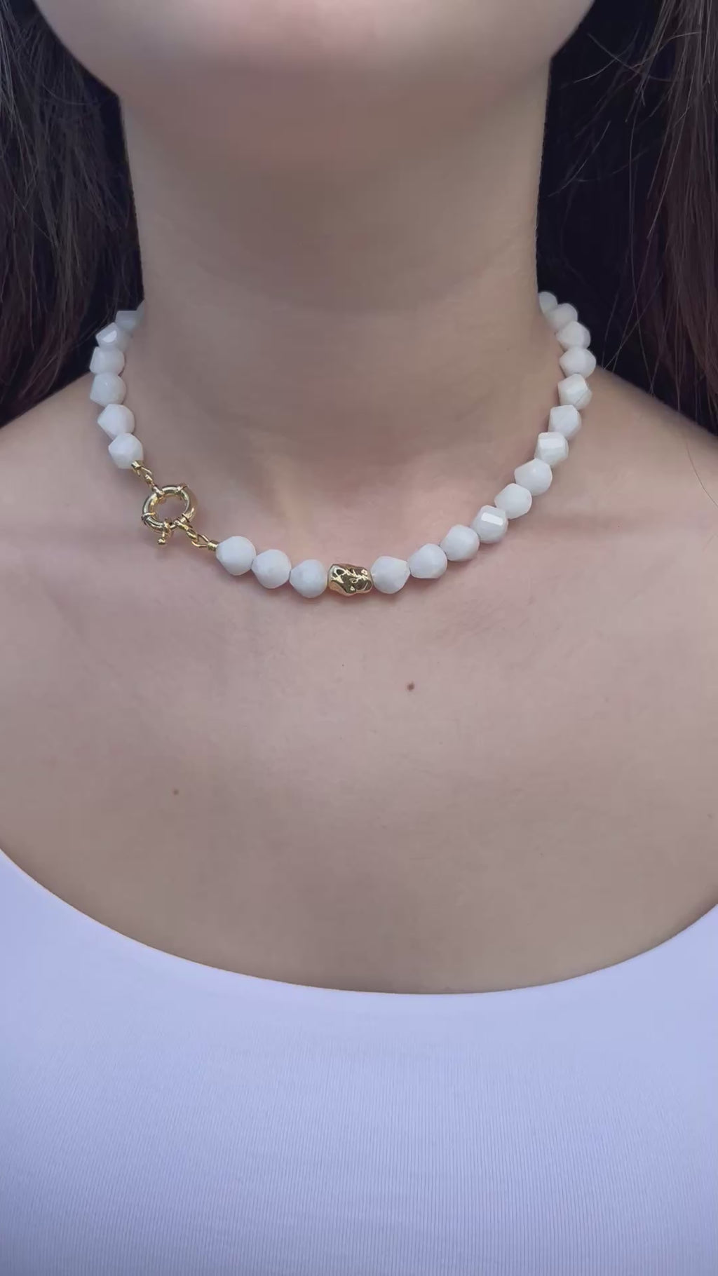 Natural White Jade Necklace with Gold Accent