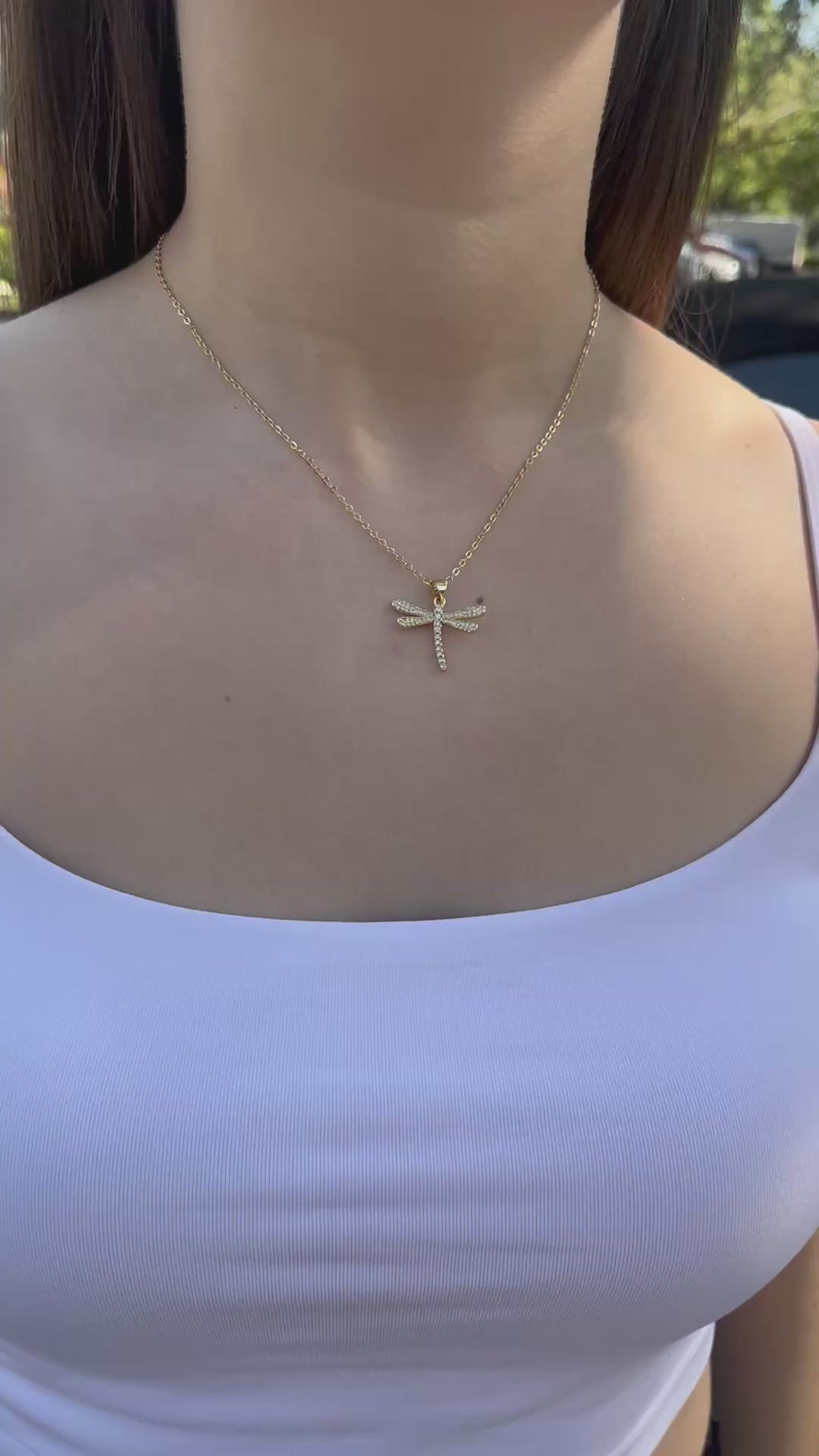 Dragonfly Necklace, pendant  Real 18K Gold Plated