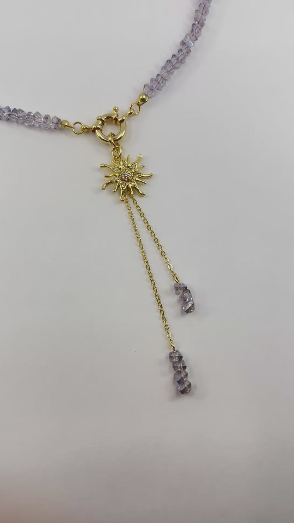 Sun pendant Crystal Y-Necklace – 18K Gold Plated