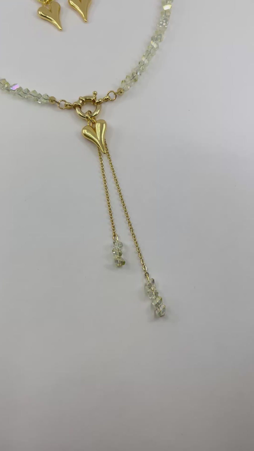 Set: Heart Crystal Y-Necklace and Earrings – 18K Gold Plated
