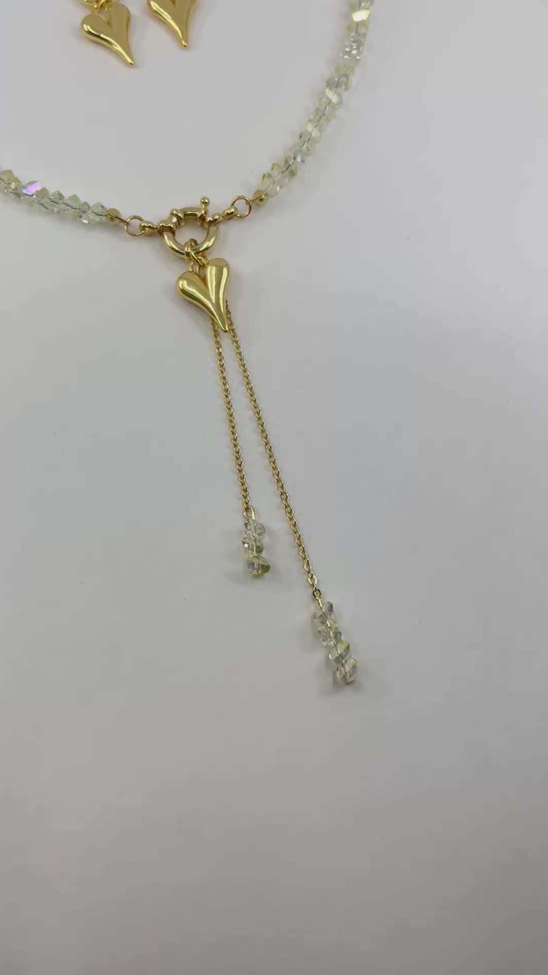 Set: Heart Crystal Y-Necklace and Earrings – 18K Gold Plated