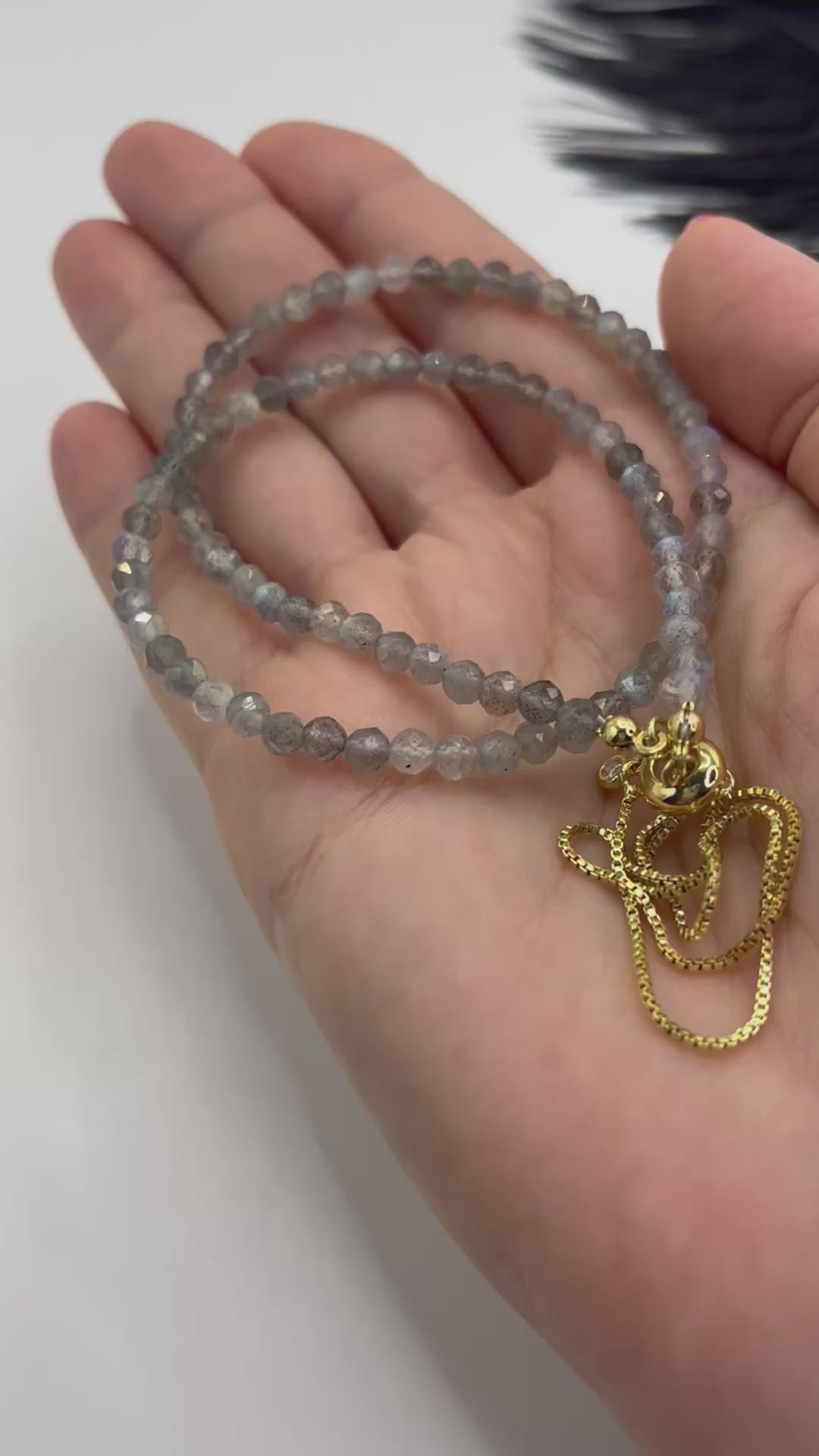 Labradorite Slider Y-Necklace, 18k gold plated