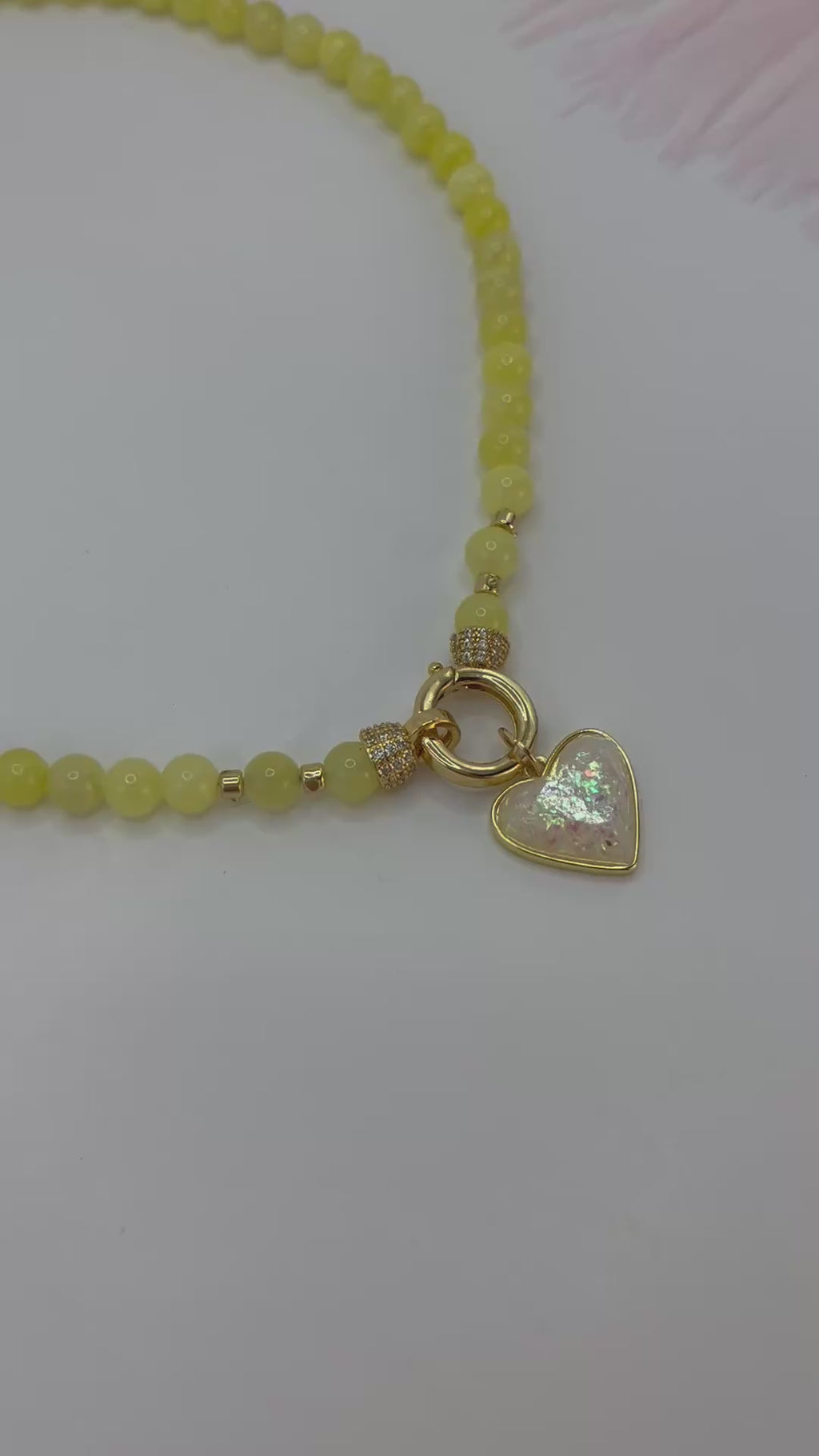 Natural Yellow Jade Necklace with Heart Pendant