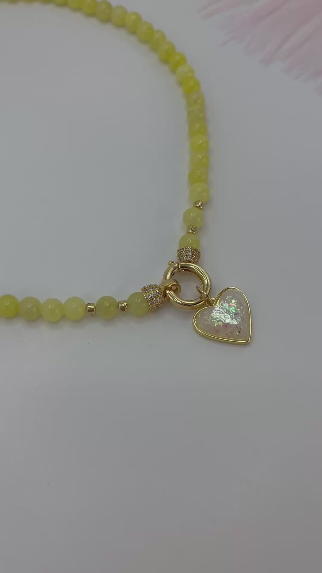Natural Yellow Jade Necklace with Heart Pendant