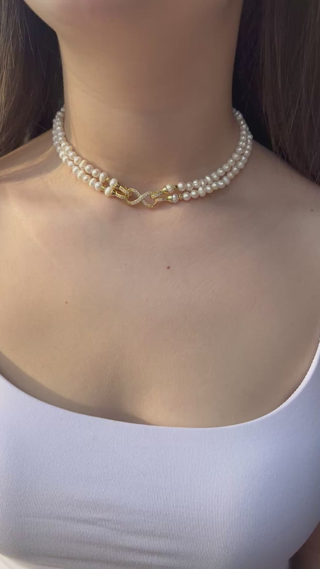 Pearl Choker Necklace : 18K Gold Plated Zirconia Clasp