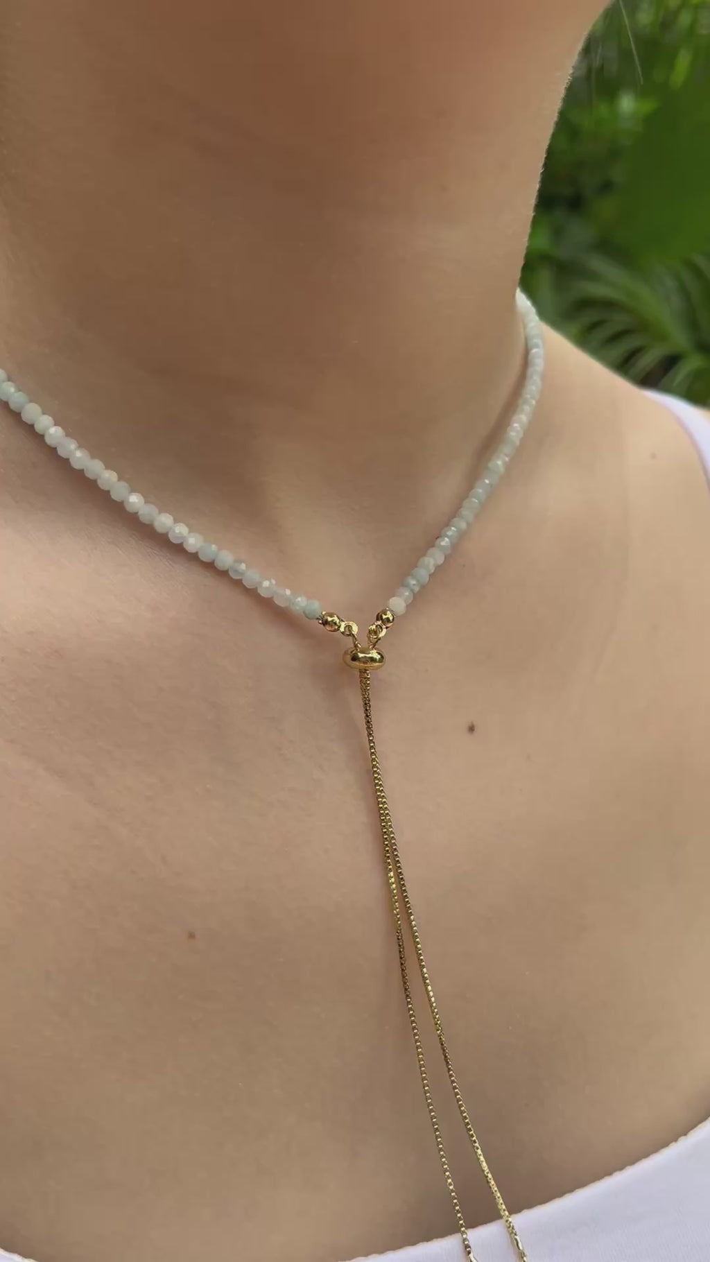 Aquamarine Slider Y-Necklace, 18k gold plated