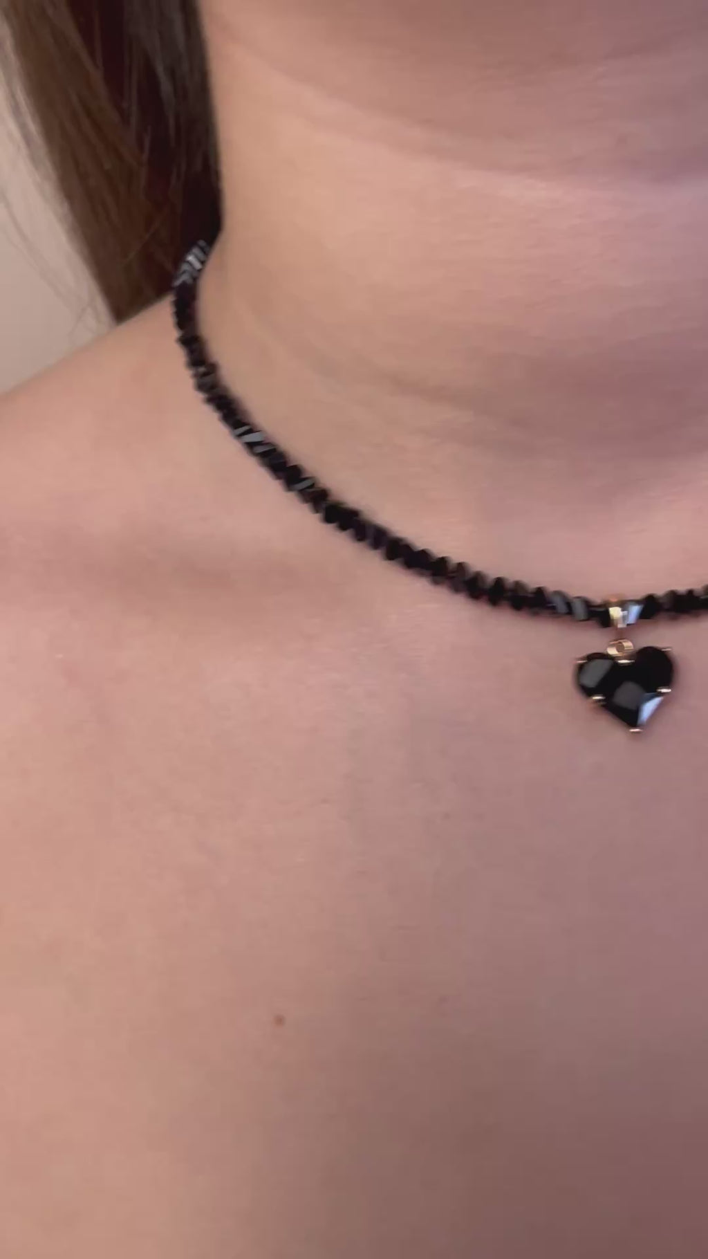 Heart Black Crystal Choker Necklace – 18K Gold Plated, Cubic Zirconia, Nickel Free