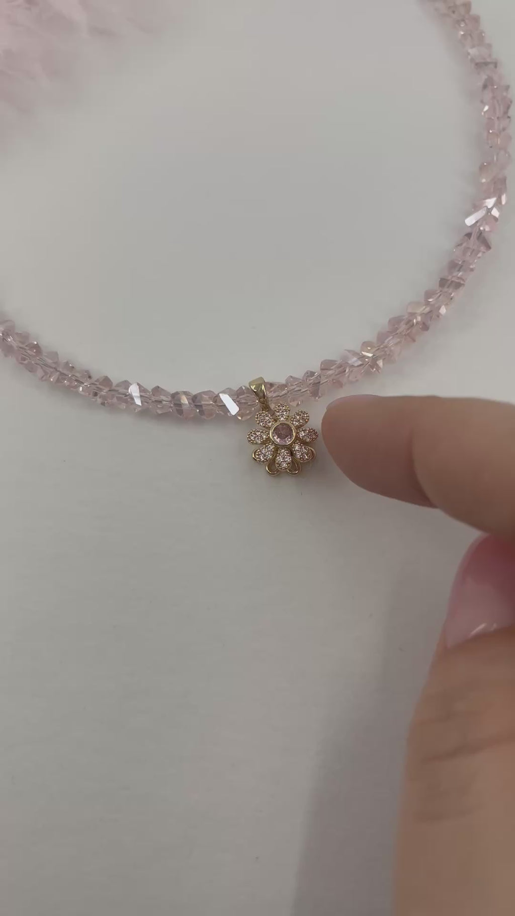 Flower Spinner Crystal Necklace, 18k gold plated