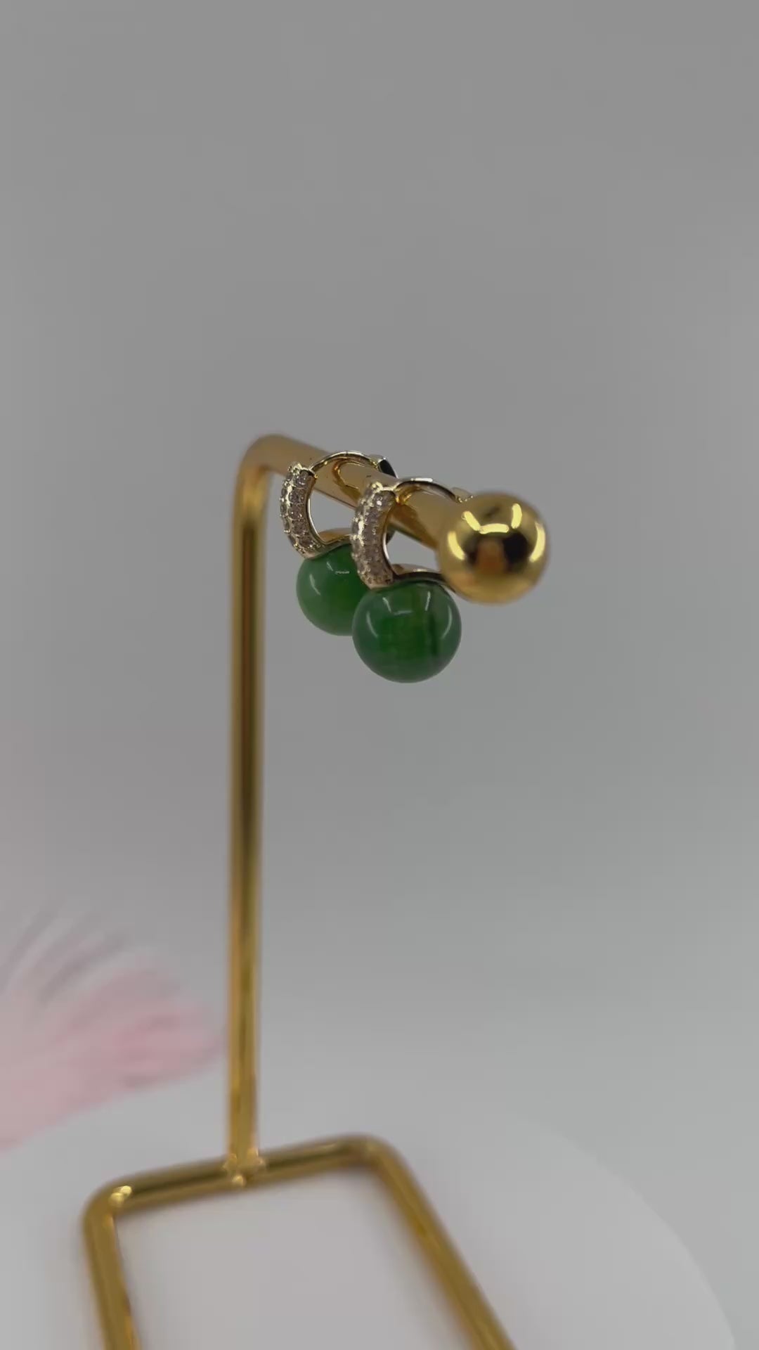Natural Green Jade Gold Zirconia Earrings