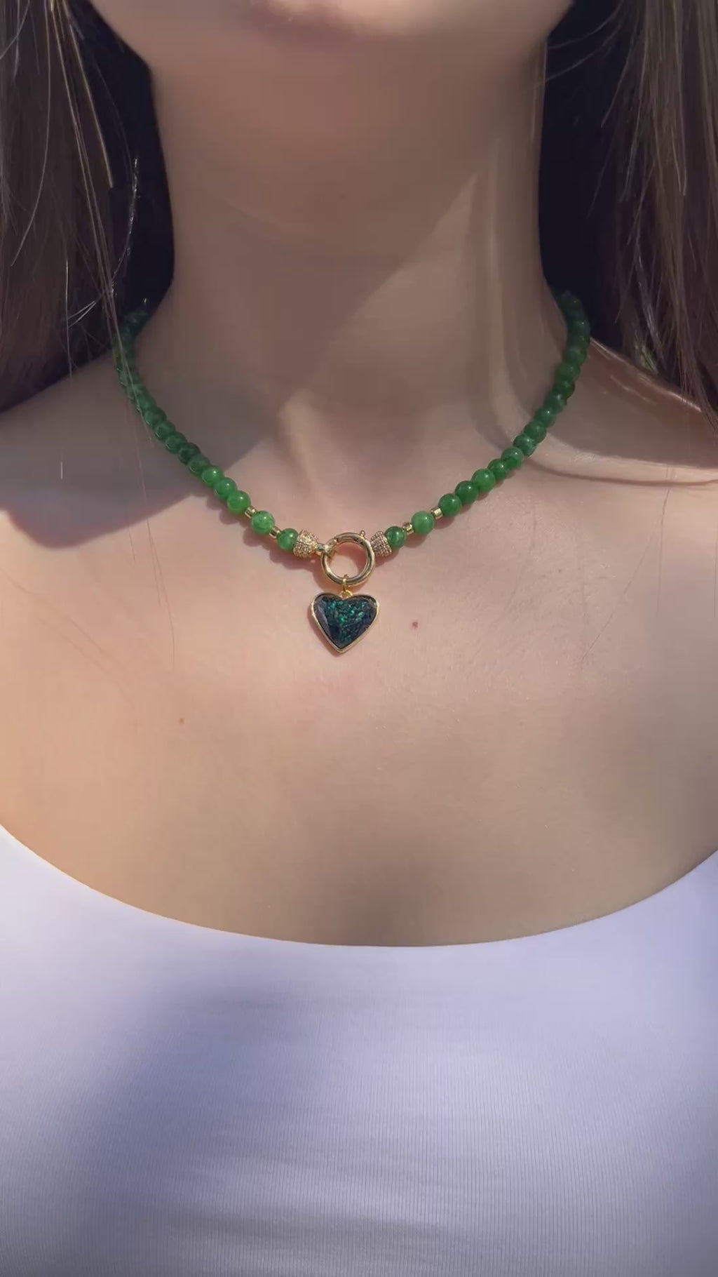 Natural Green Jade Necklace with Heart Pendant