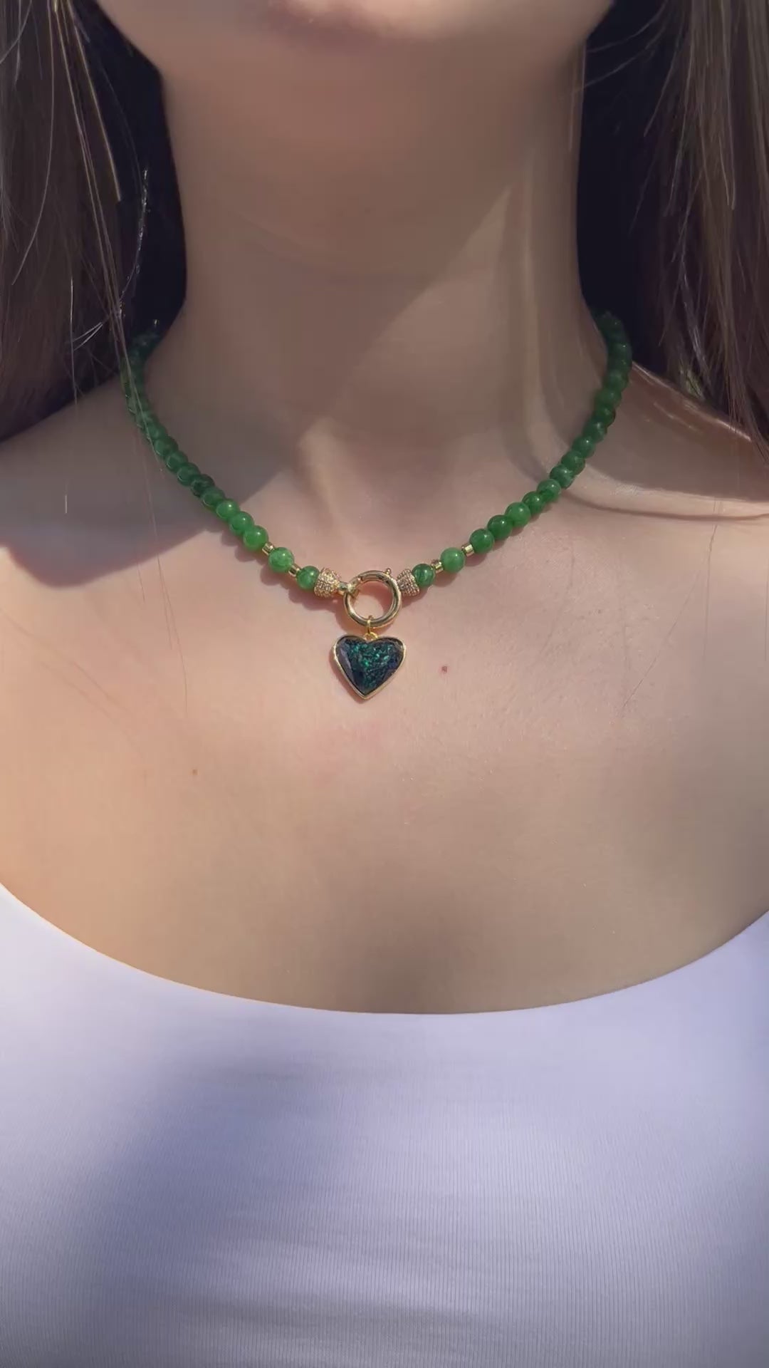 Natural Green Jade Necklace with Heart Pendant