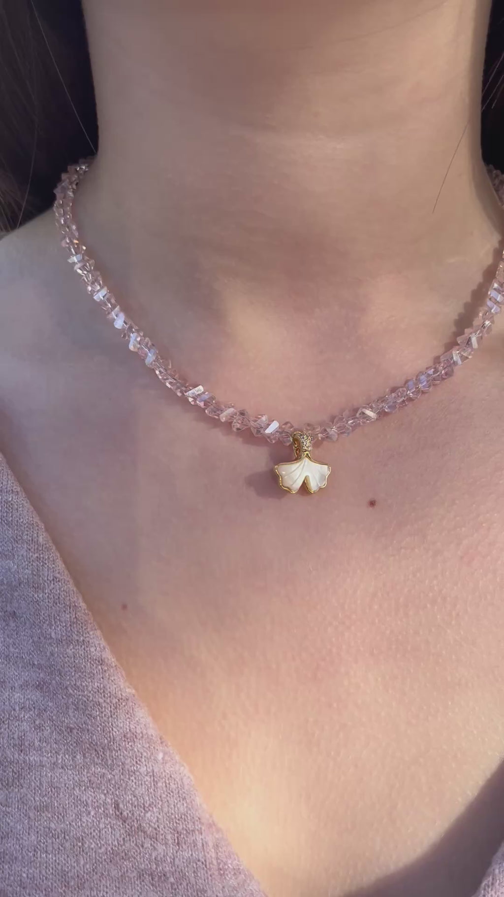 Crystal Glass Bead Choker: 18K Gold Pendant Mermaid Tail
