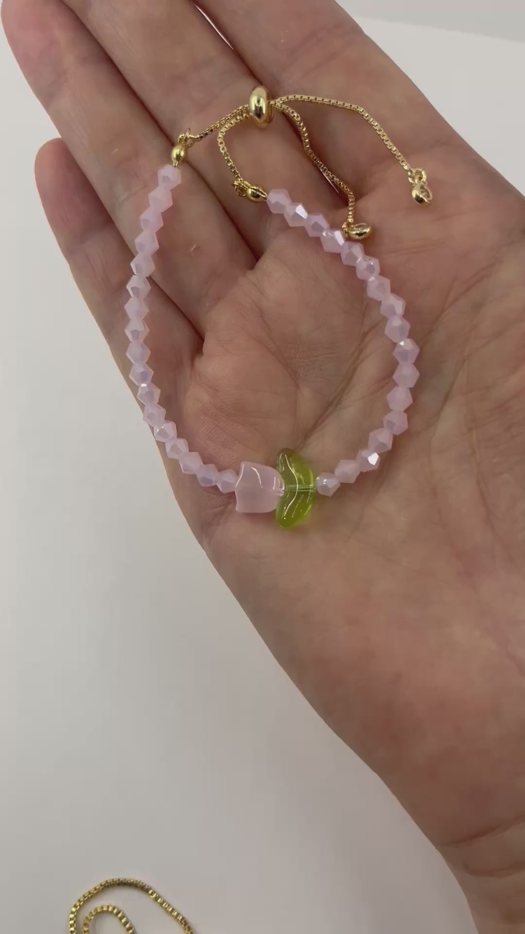 Beaded Bracelet with Flowers, 18K Gold Plated slider