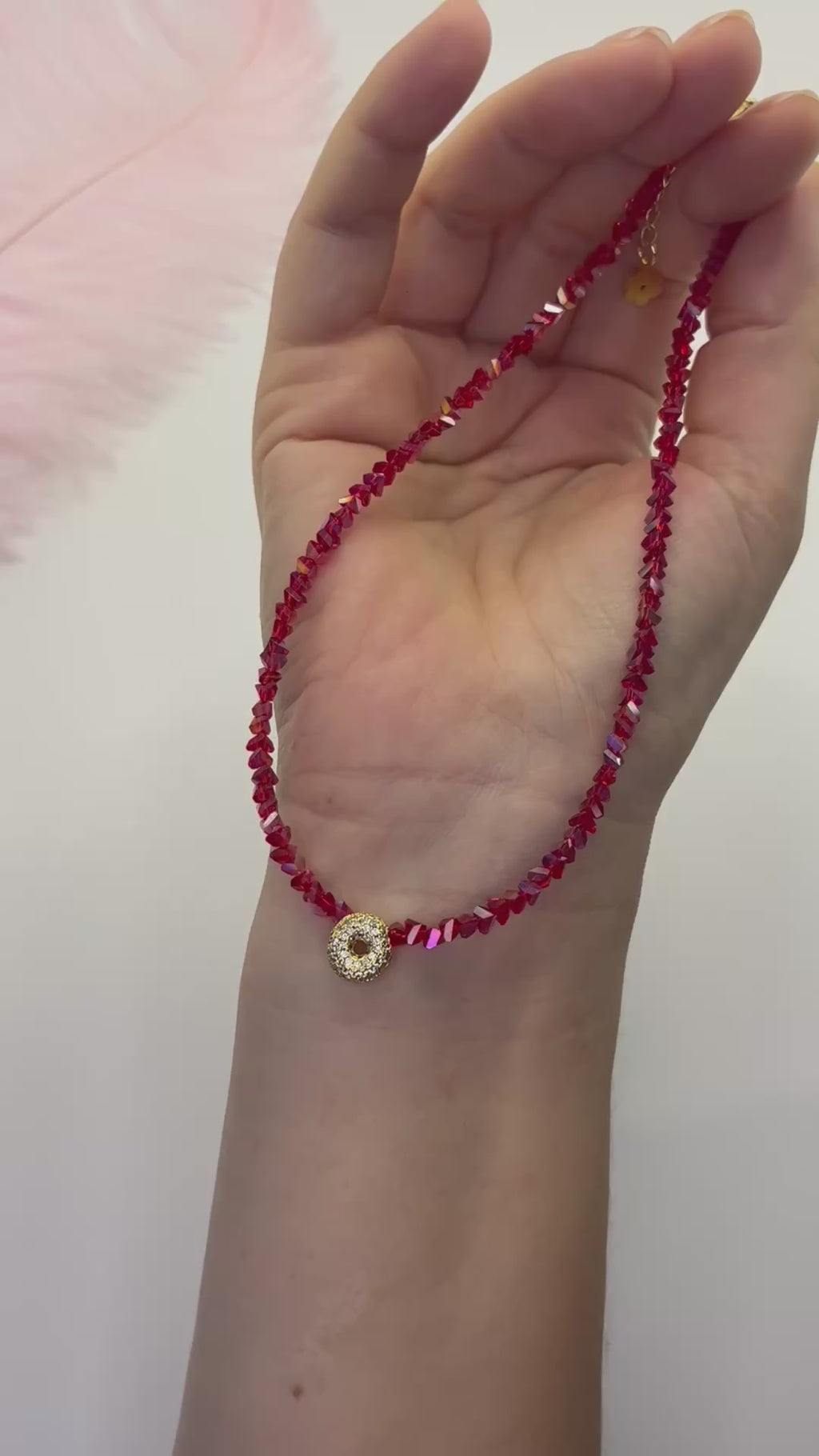 Initial Charm Red Crystal Necklace – 18K Gold Plated, Cubic Zirconia