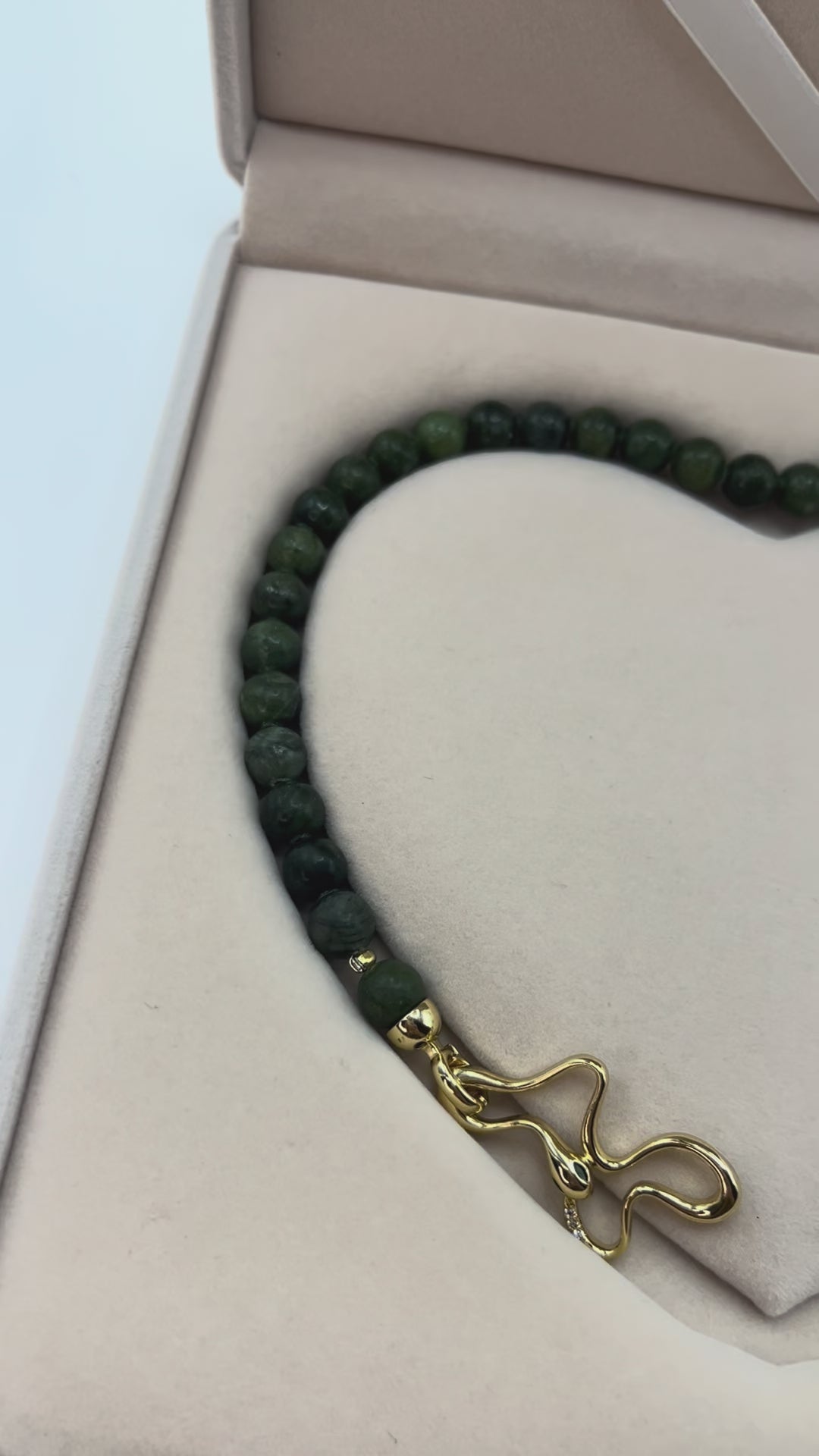 Natural Taiwan Jade Necklace with 18K Gold Snake Clasp