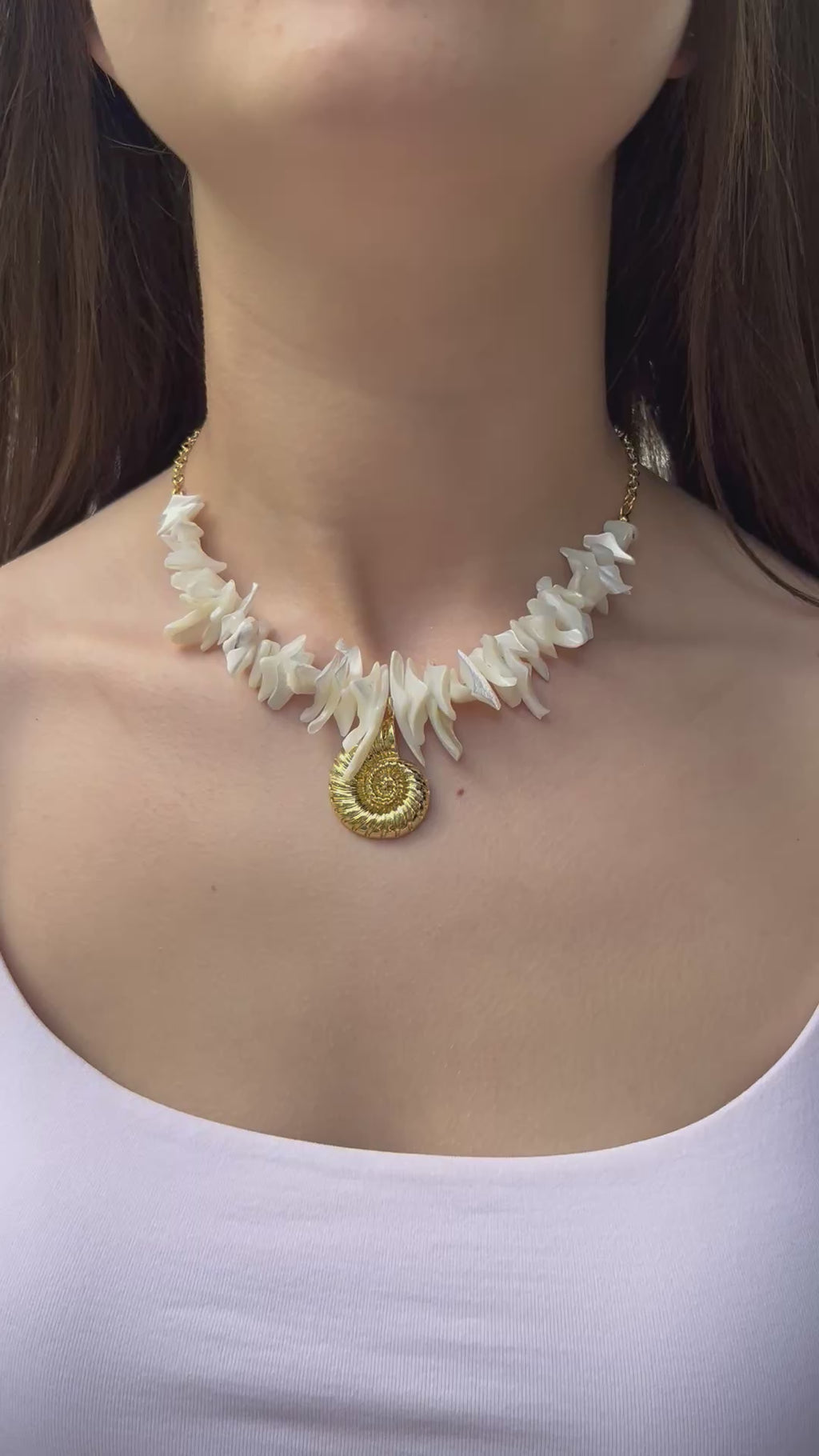 Natural Trochid Shell Necklace with Conch Charm, 18K Gold Plated