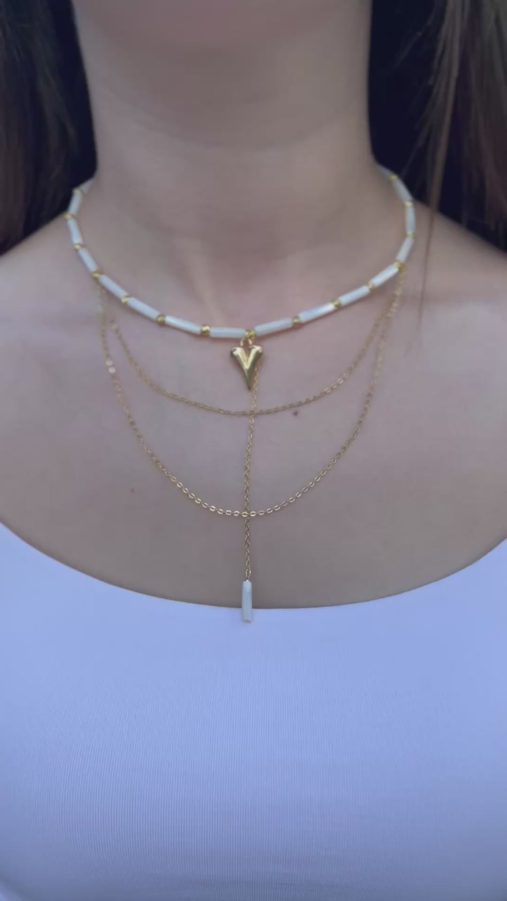 Layered Natural Trochus Shell Heart Necklace, 18K Gold-Plated
