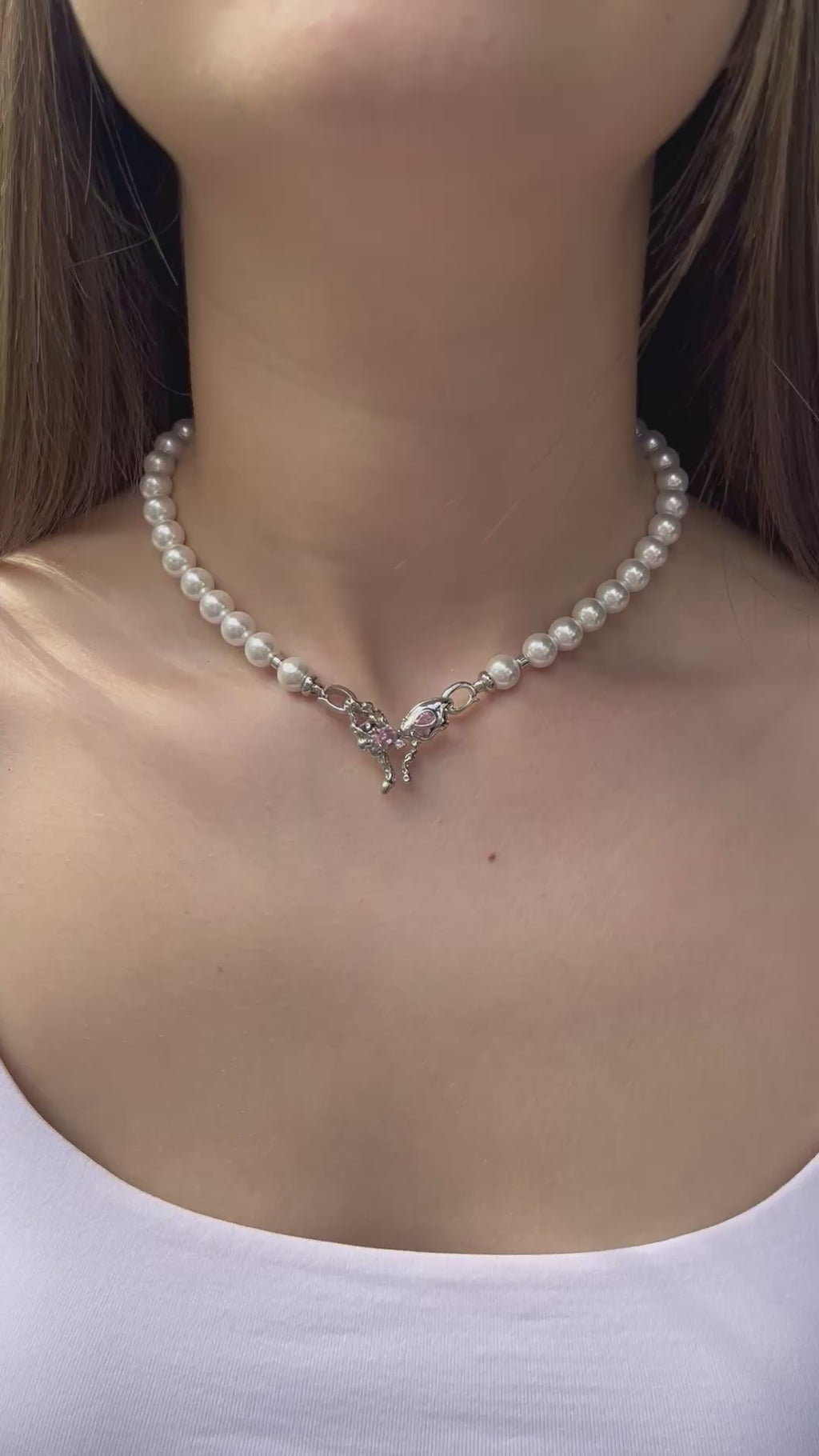 Shell Pearl Necklace with butterfly Clasp