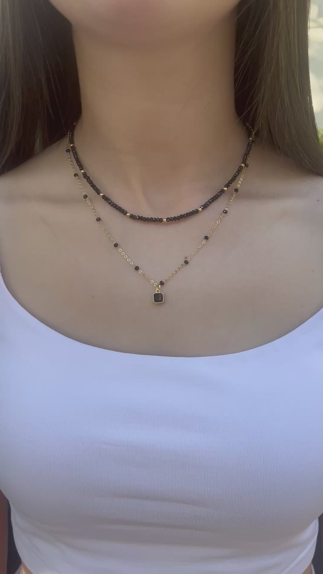 Layered Spinel necklace, zirconia 18K Gold Plated pendant