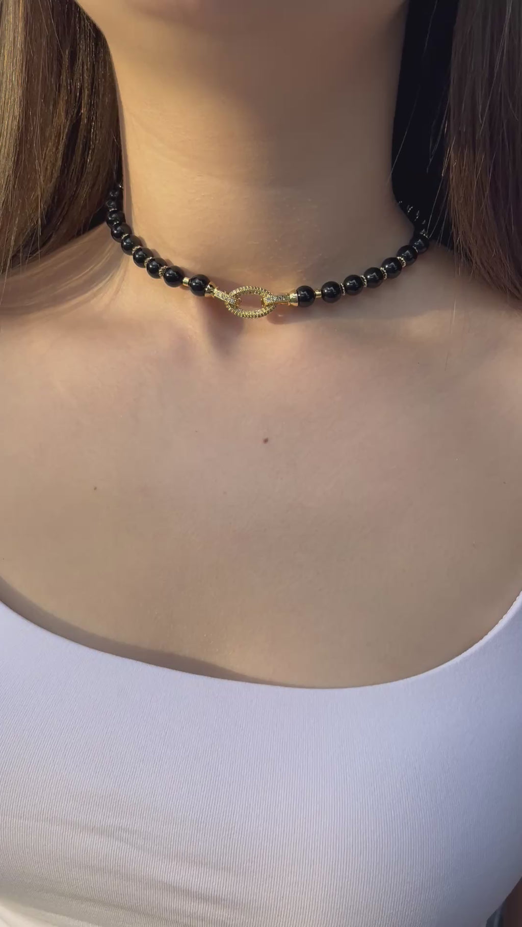 Black Onyx Choker – 18K Gold Plated Zirconia Clasp