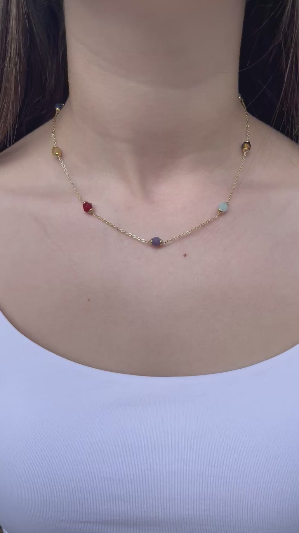 Chakra natural gemstone Necklace: tiger eye, quartz, amethyst, agate, amazonite, sodalite