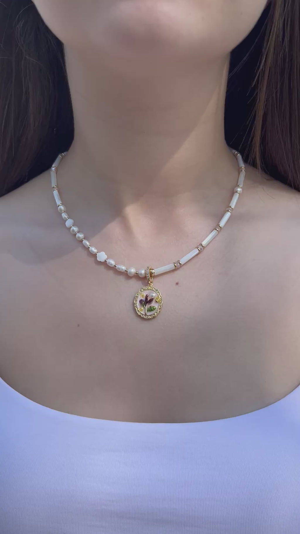 Natural Pearl and Trochus Shell Pendant Necklace, 18K Gold-Plated