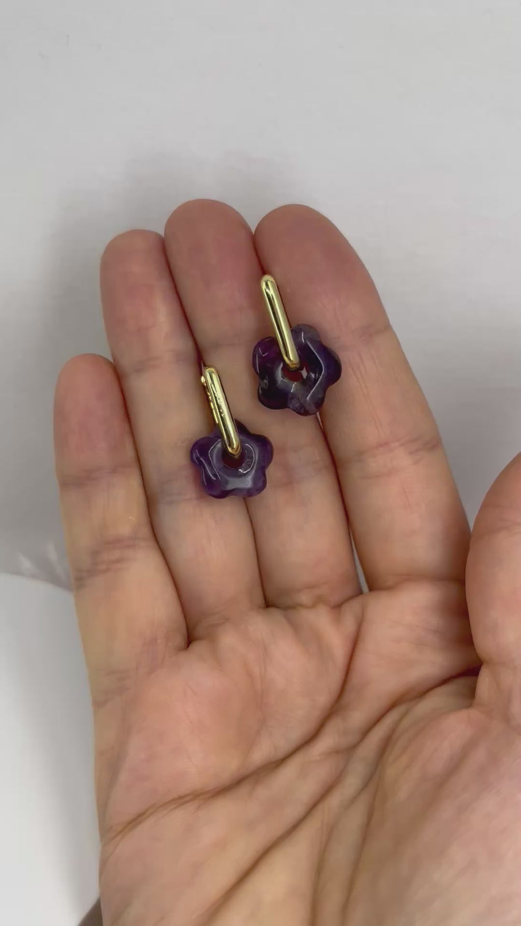Amethyst flower Earrings, 18K Gold Plated