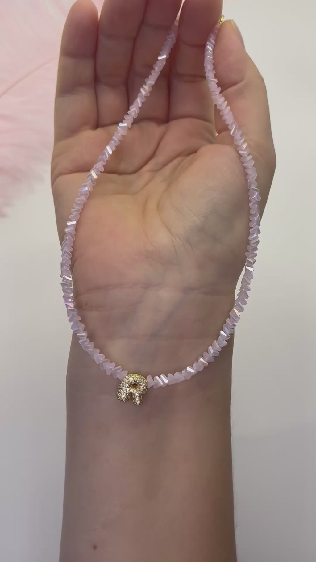 Initial Charm Pink Crystal Necklace – 18K Gold Plated, Cubic Zirconia