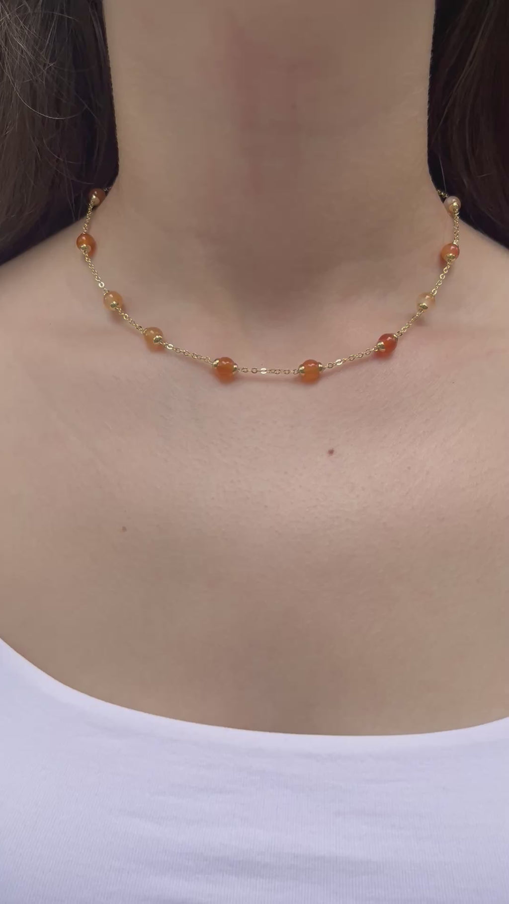 Natural Carnelian Necklace with 18K Gold chain