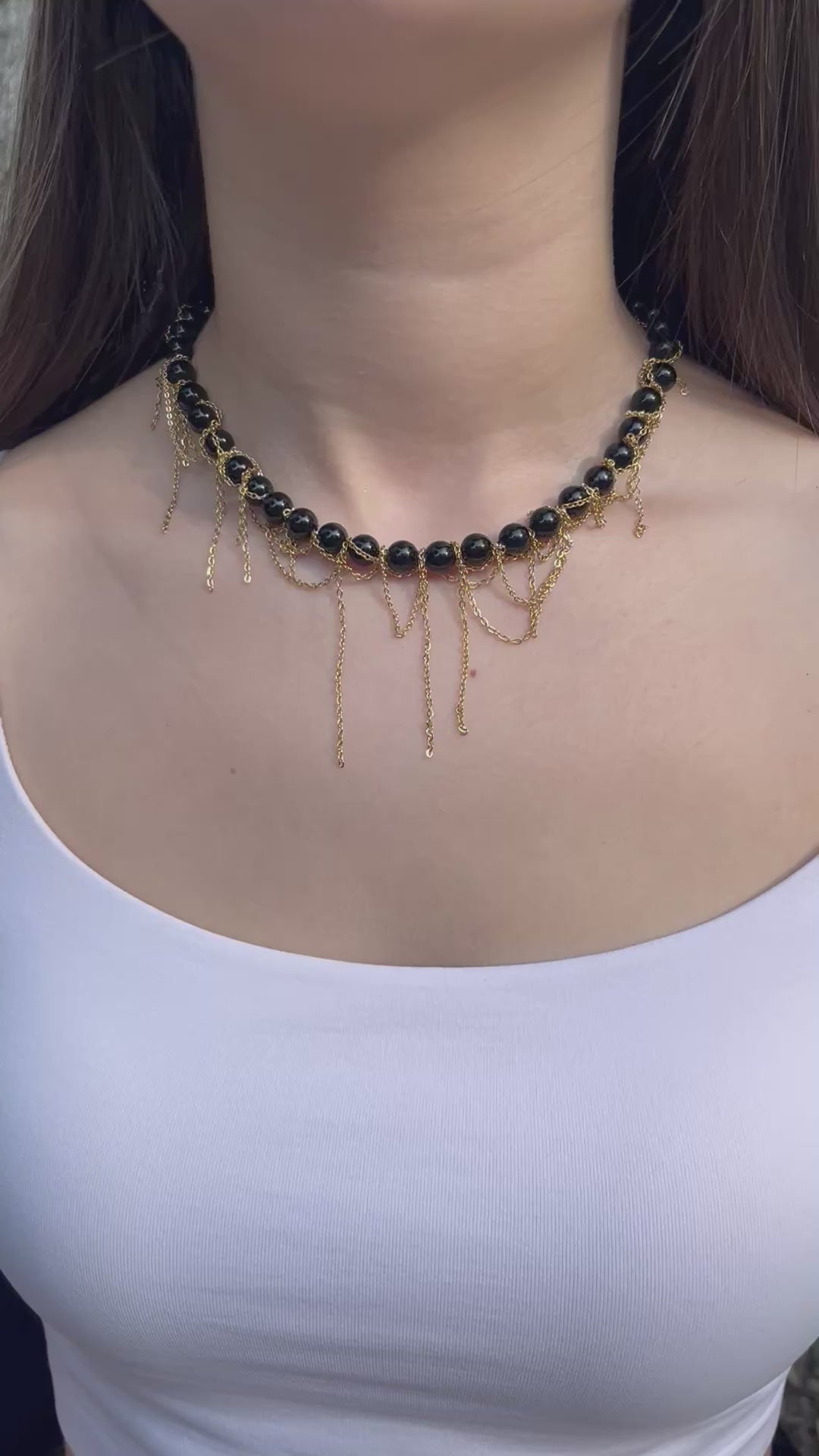 Black Onyx Layered necklace– 18K Gold Plated Chain