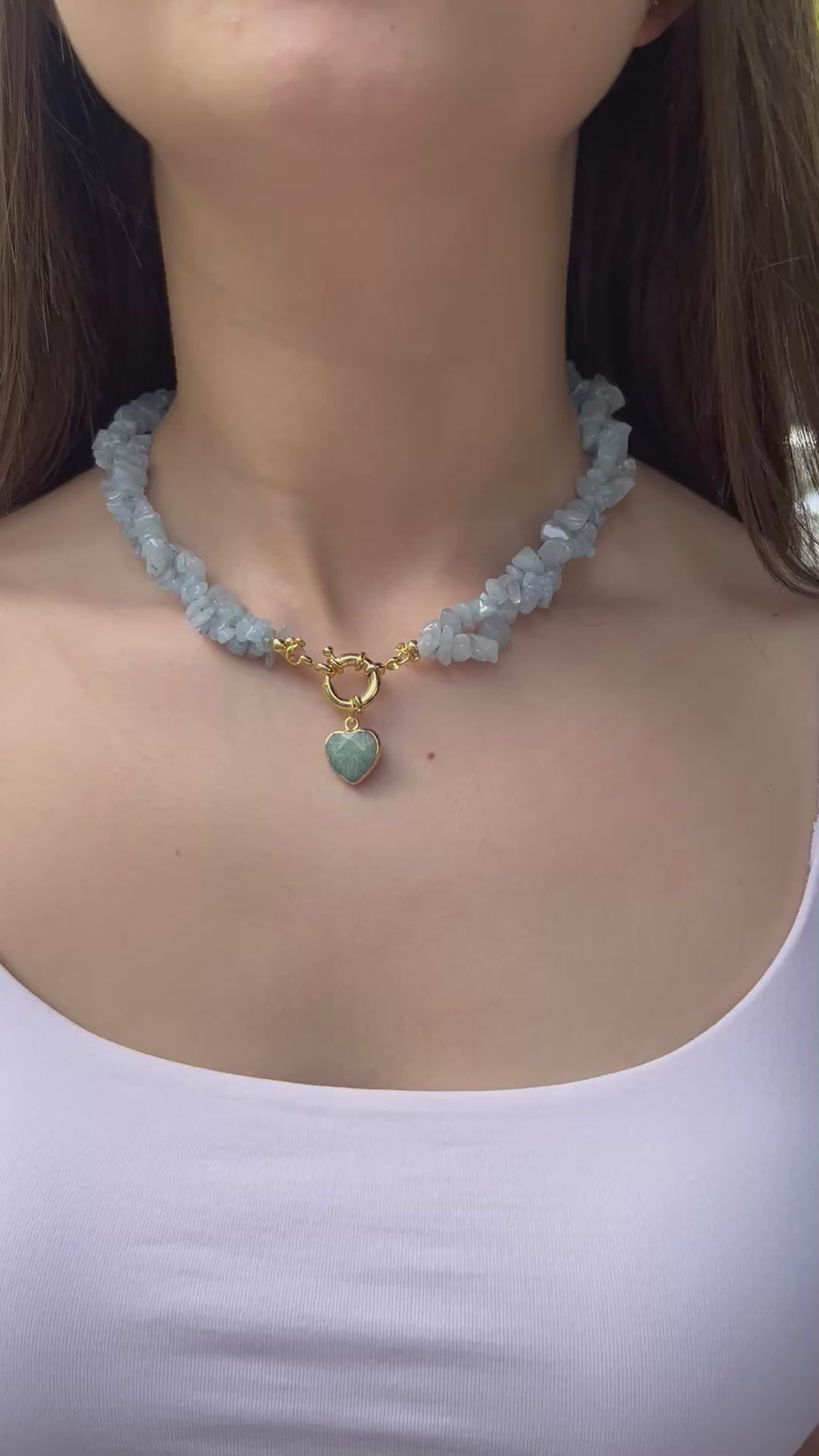 Natural Aquamarine Necklace with Amazonite heart pendant