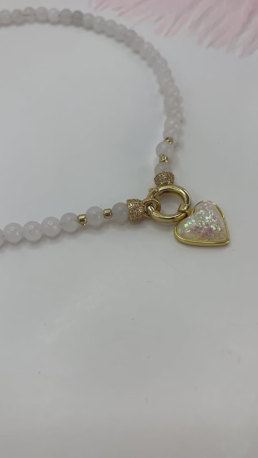 Natural White Jade Necklace with Heart Pendant