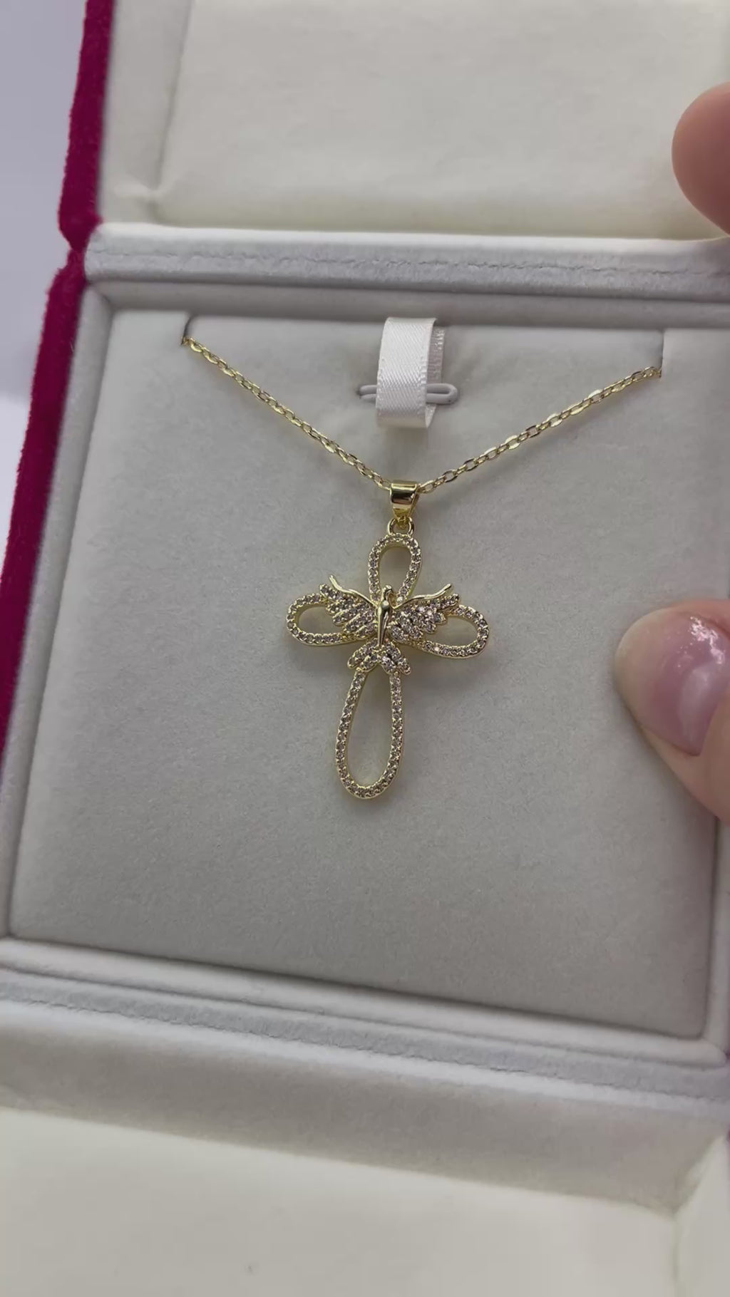 Cross with bird Necklace, Real 18K Gold Plated
