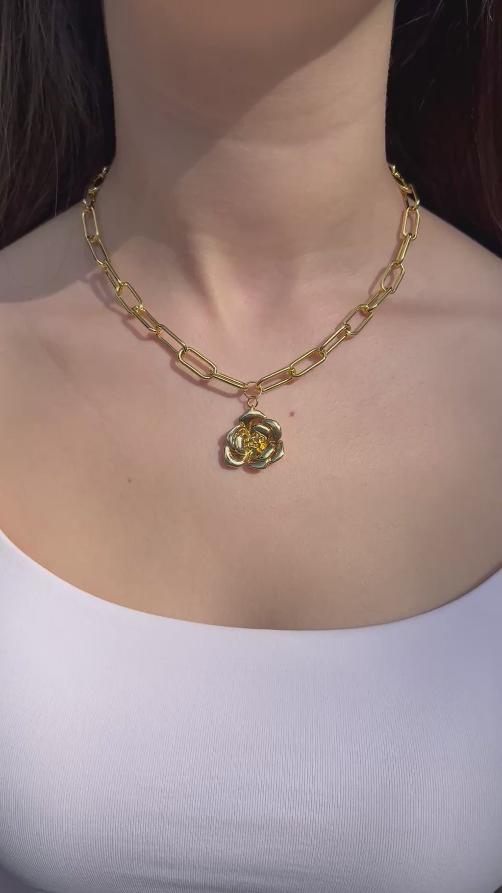 18K Gold Chunky Chain Necklace with rose