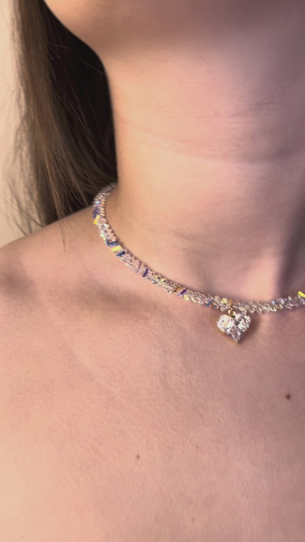 Set: Heart Crystal Choker Necklace and Earrings – 18K Gold Plated, Cubic Zirconia, Nickel Free