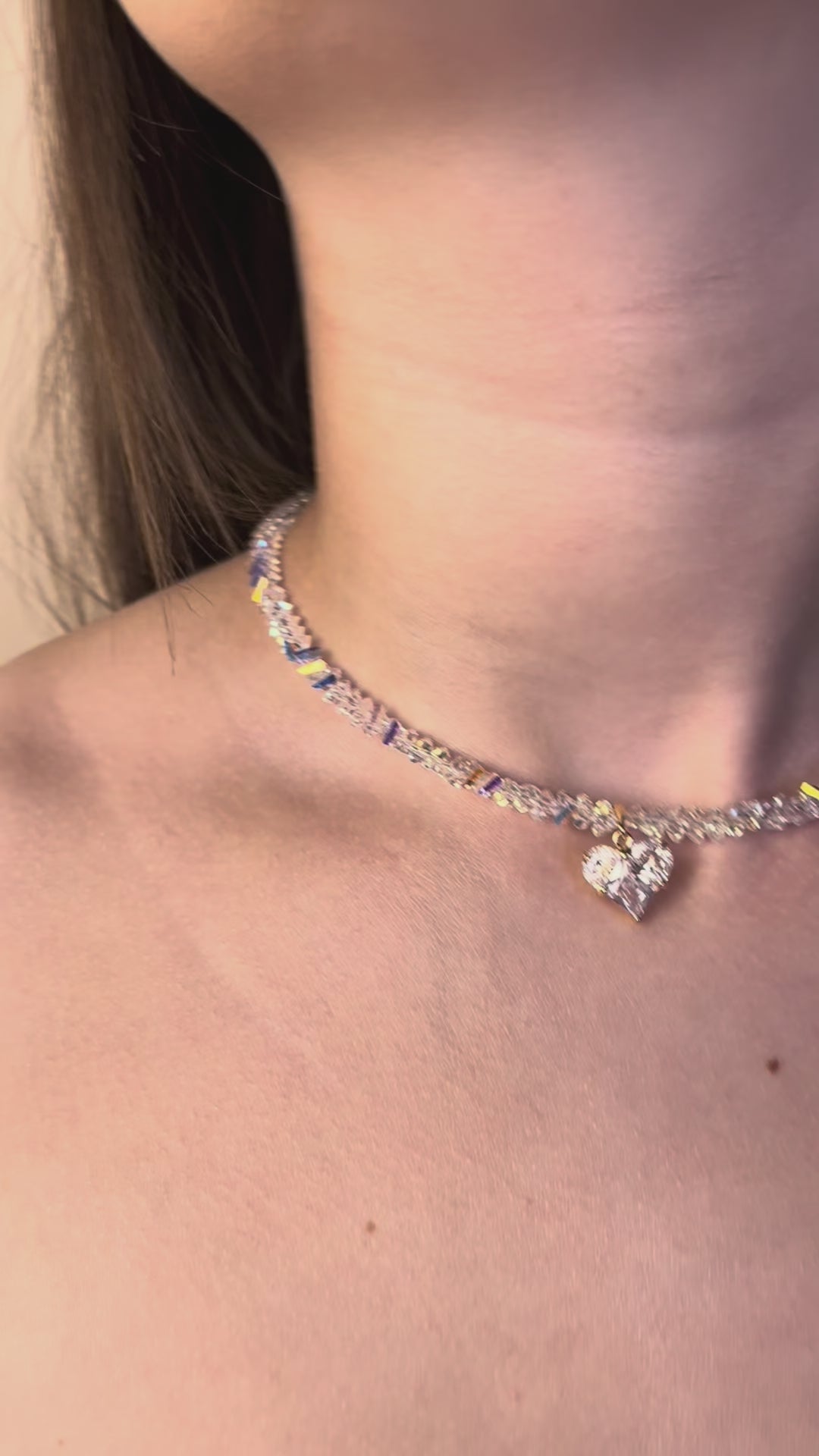 Set: Heart Crystal Choker Necklace and Earrings – 18K Gold Plated, Cubic Zirconia, Nickel Free