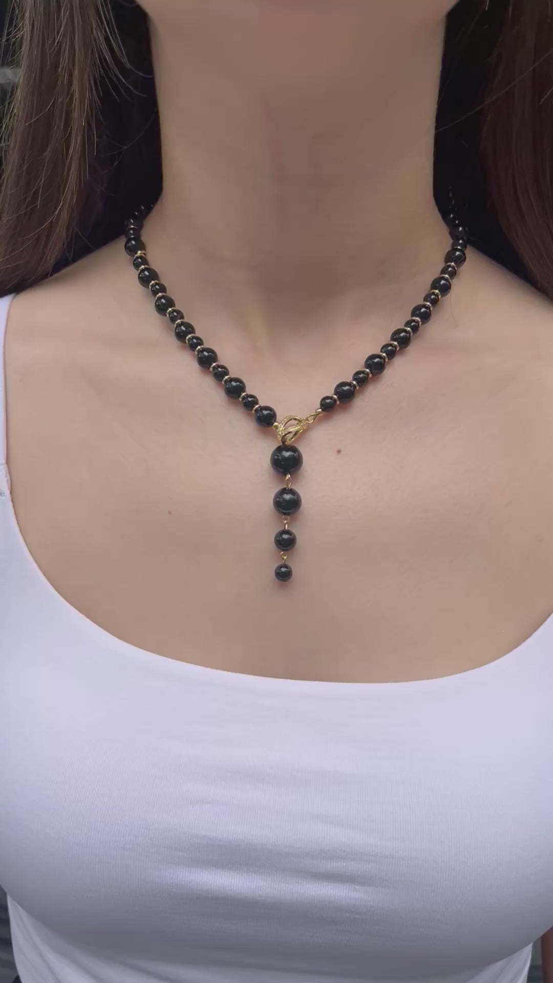 Set: Black Onyx Necklace and Earrings:18K Gold Plated