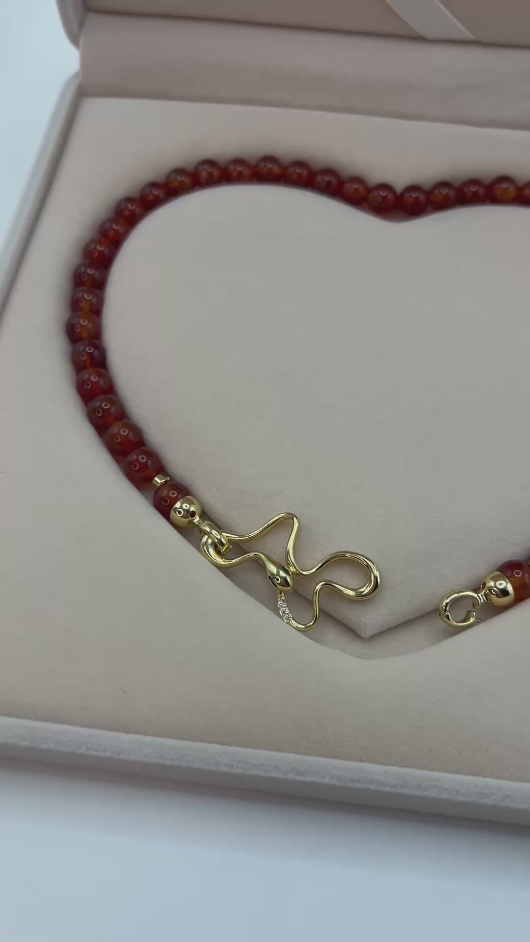 Natural Carnelian Necklace with 18K Gold Snake Clasp
