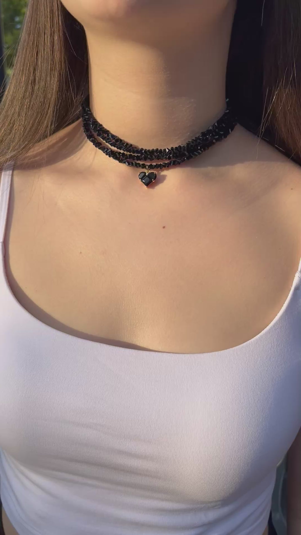 Layered Heart Black Crystal Choker – 18K Gold Plated, Cubic Zirconia, Nickel Free