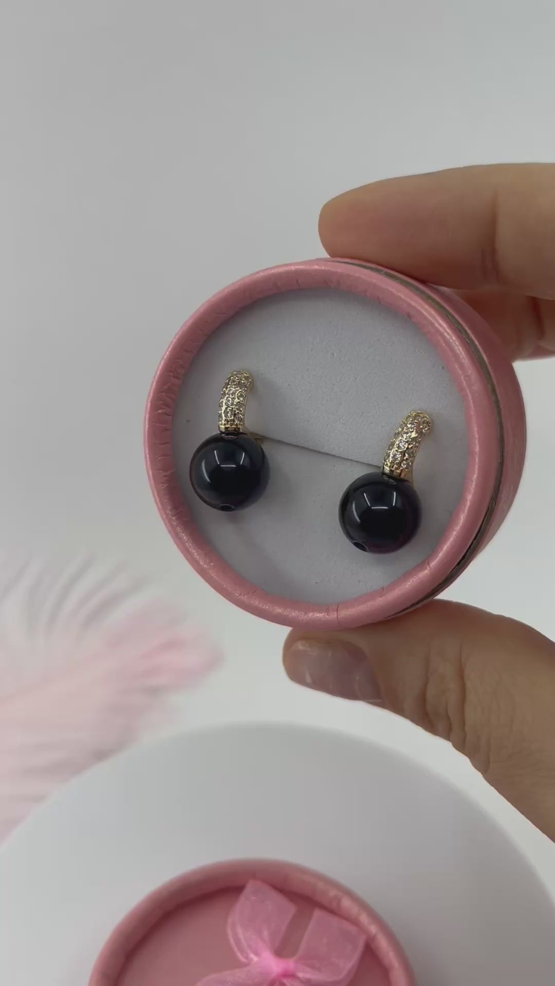 Natural Onyx Gold Zirconia Earrings