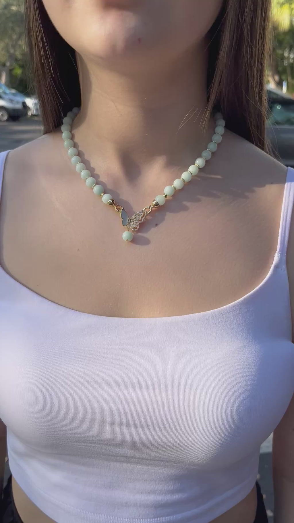 Natural Malaysia Jade Necklace with 18K Gold Butterfly Clasp