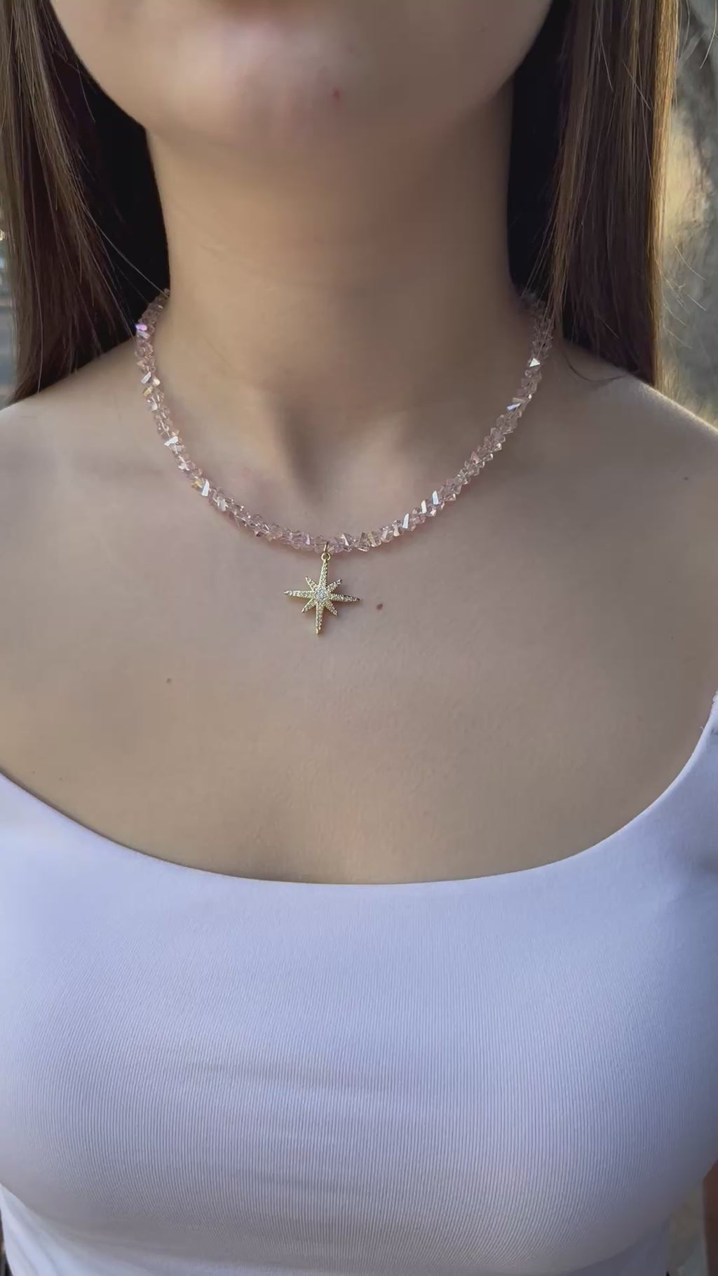 Crystal Glass Bead Choker: 18K Gold Star Pendant