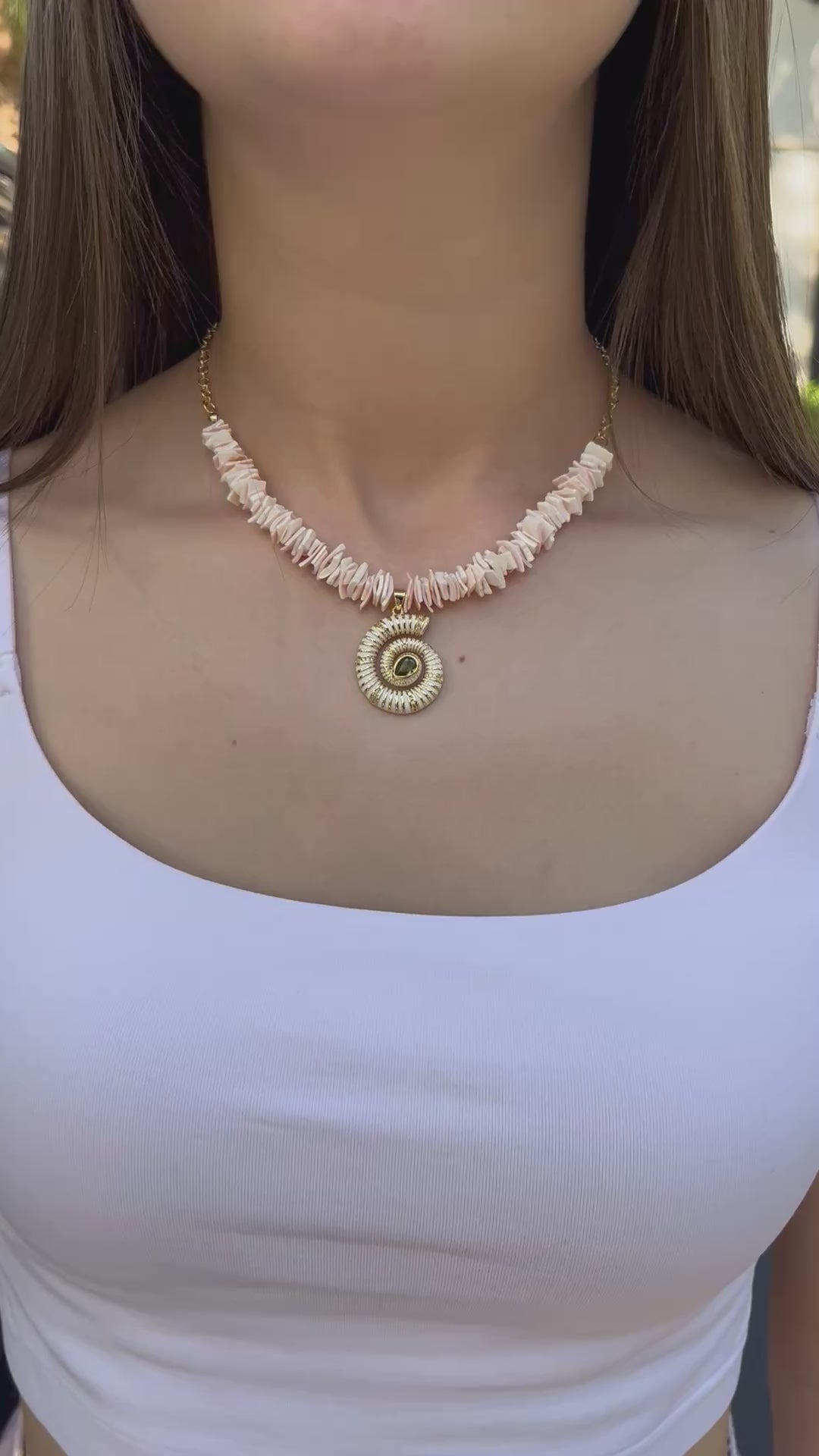 Natural Shell Necklace with Conch Charm, 18K Gold Plated