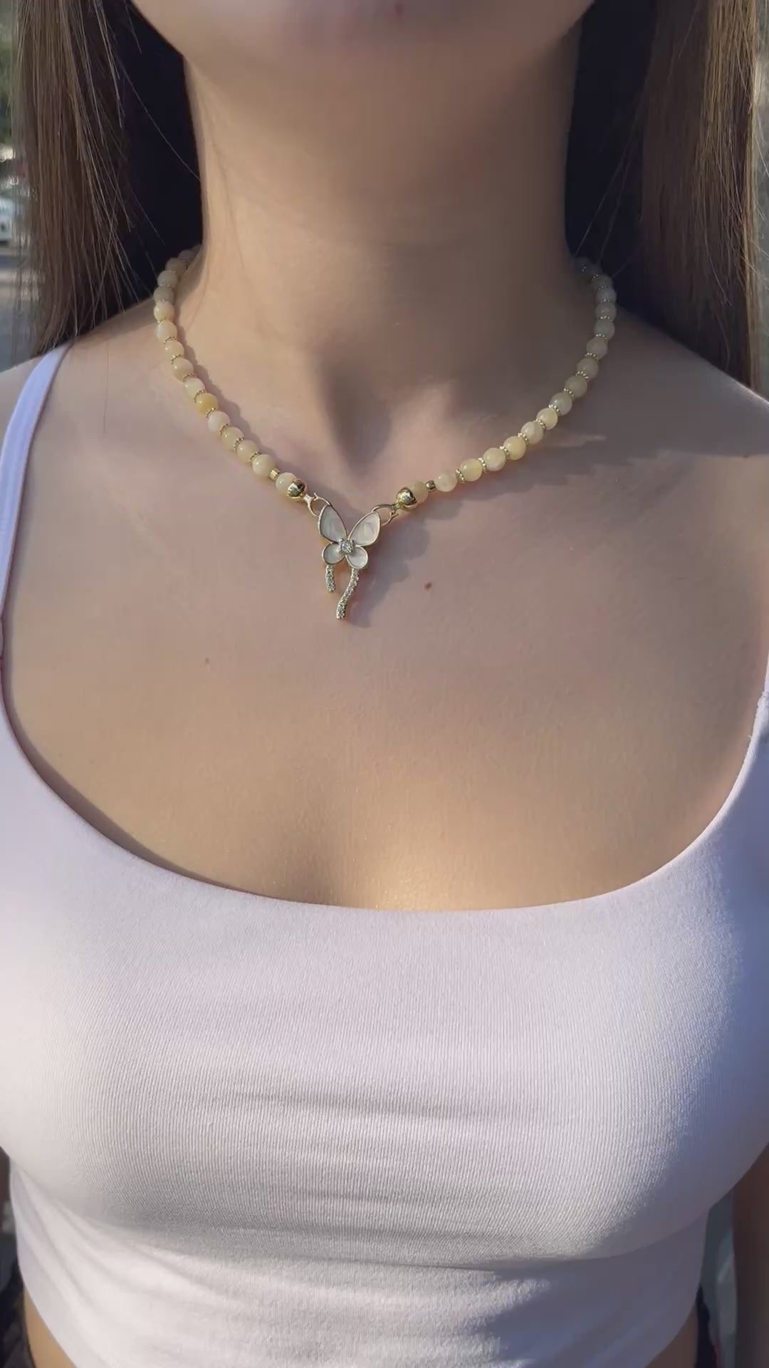 Topaz Jade Choker Necklace : 18K Gold Plated Zirconia Butterfly Clasp