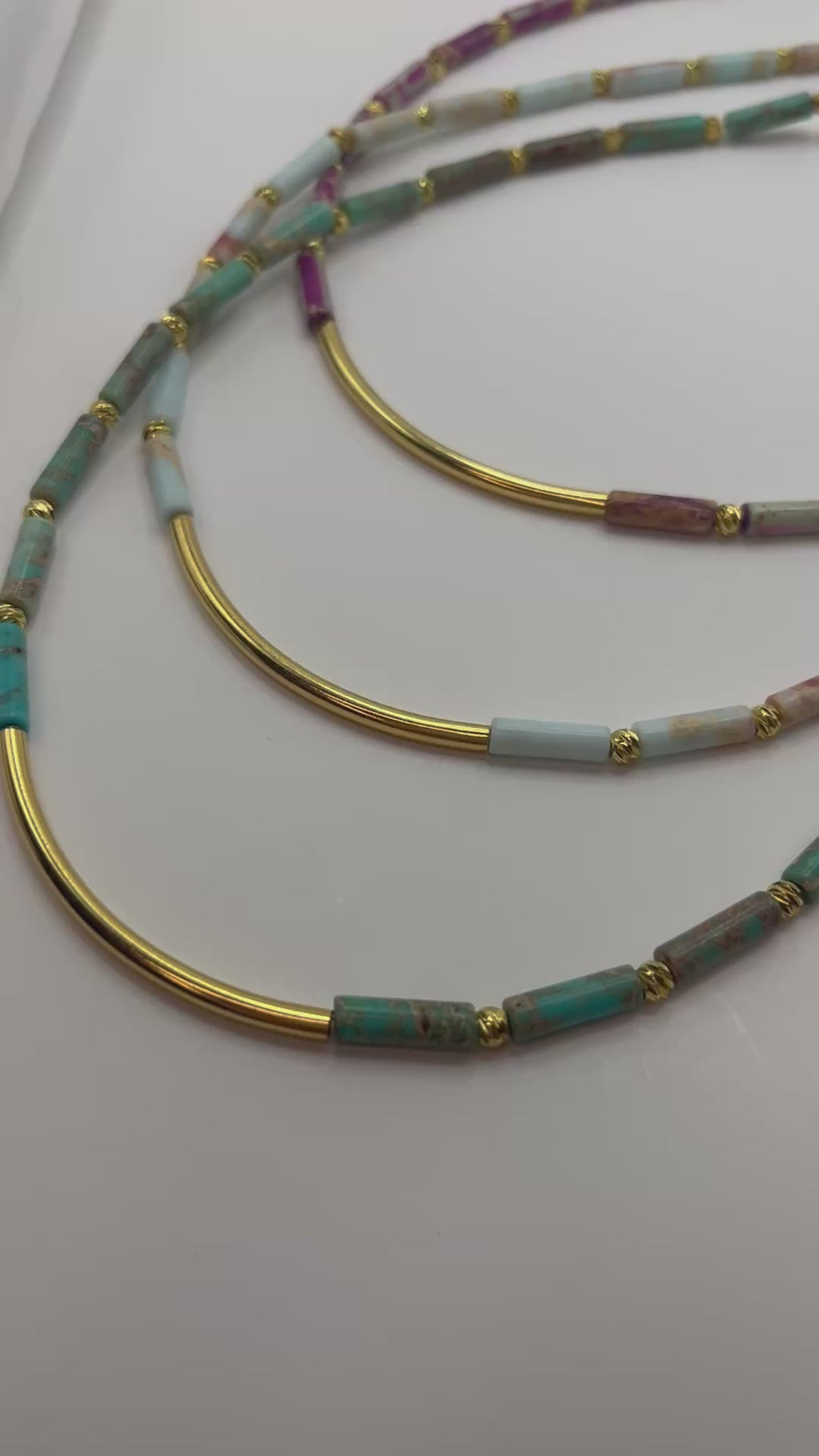 Imperial Jasper Choker: Light Blue, Turquoise, Purple - 14K Gold Plated