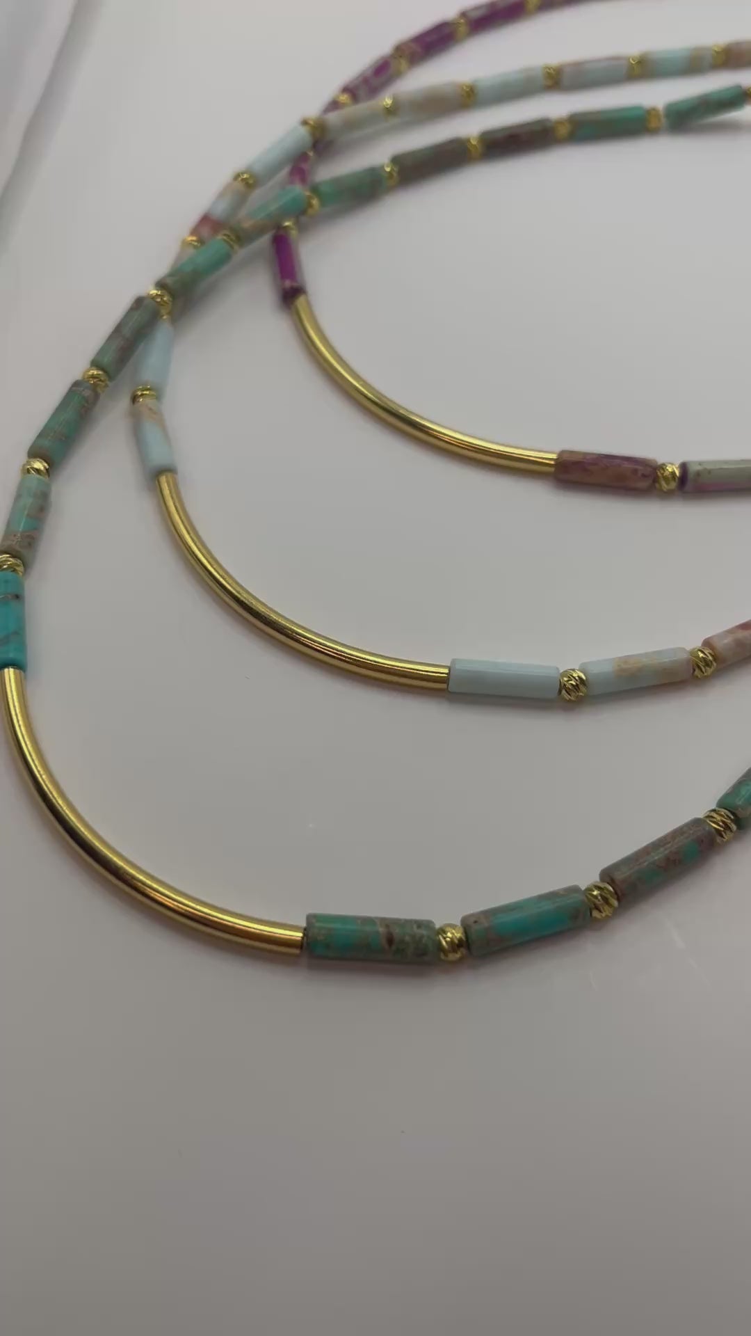 Imperial Jasper Choker: Light Blue, Turquoise, Purple - 14K Gold Plated