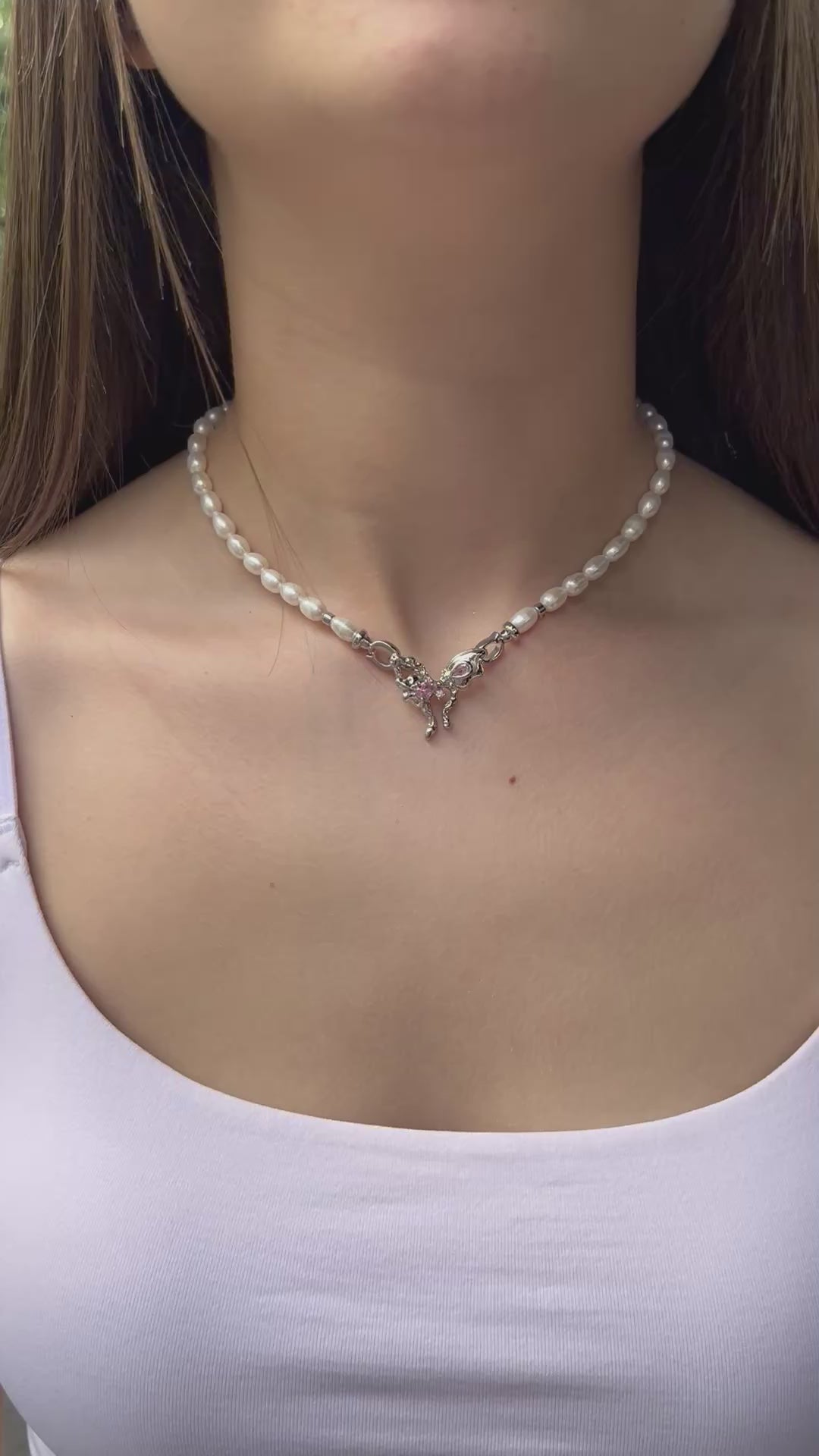 Natural Pearl Necklace with butterfly Clasp