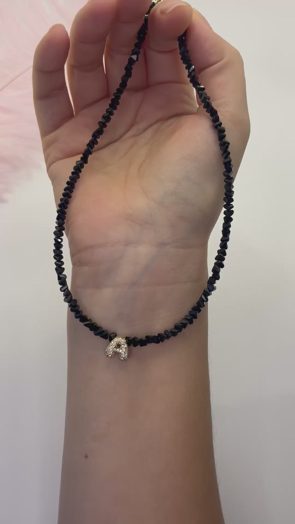 Initial Charm Black Crystal Necklace – 18K Gold Plated, Cubic Zirconia