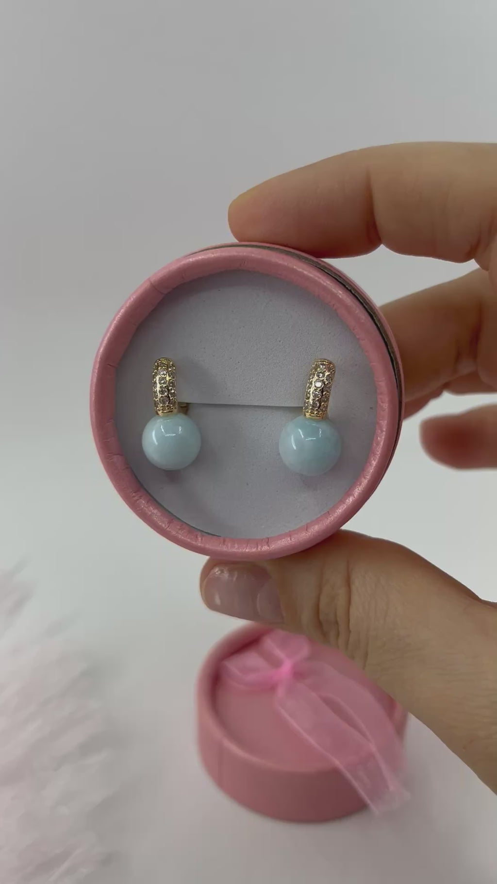 Natural light blue Jade Gold Zirconia Earrings