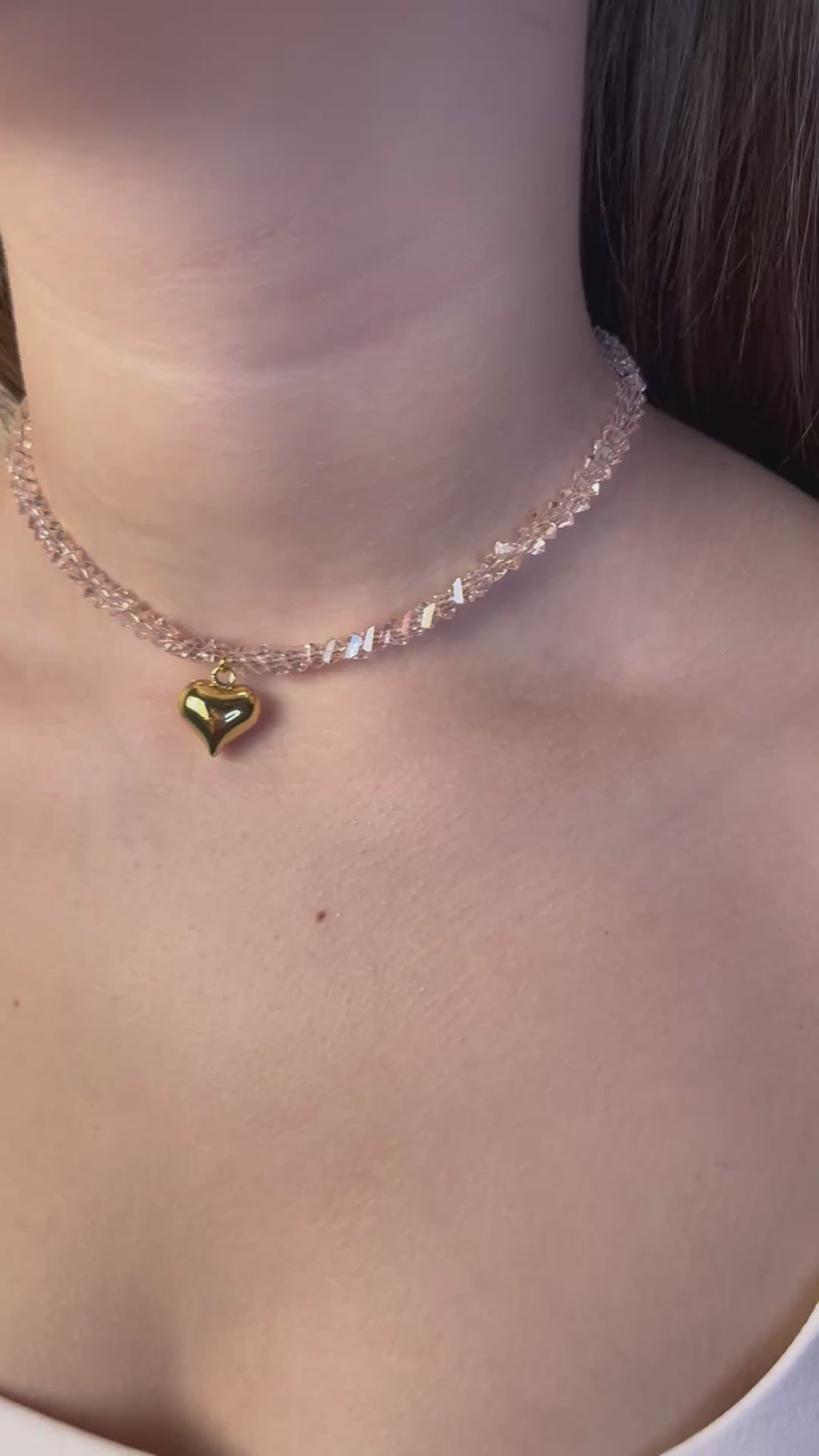 Heart Crystal Choker Necklace – 18K Gold Plated